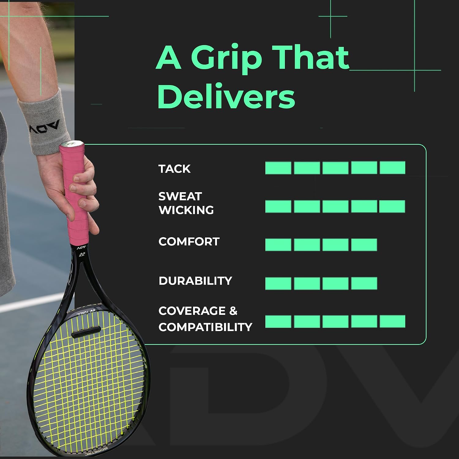 ADV MaxTac Tennis Overgrip, Tacky Moisture-Wicking Grip (Orange, 12-Pack)