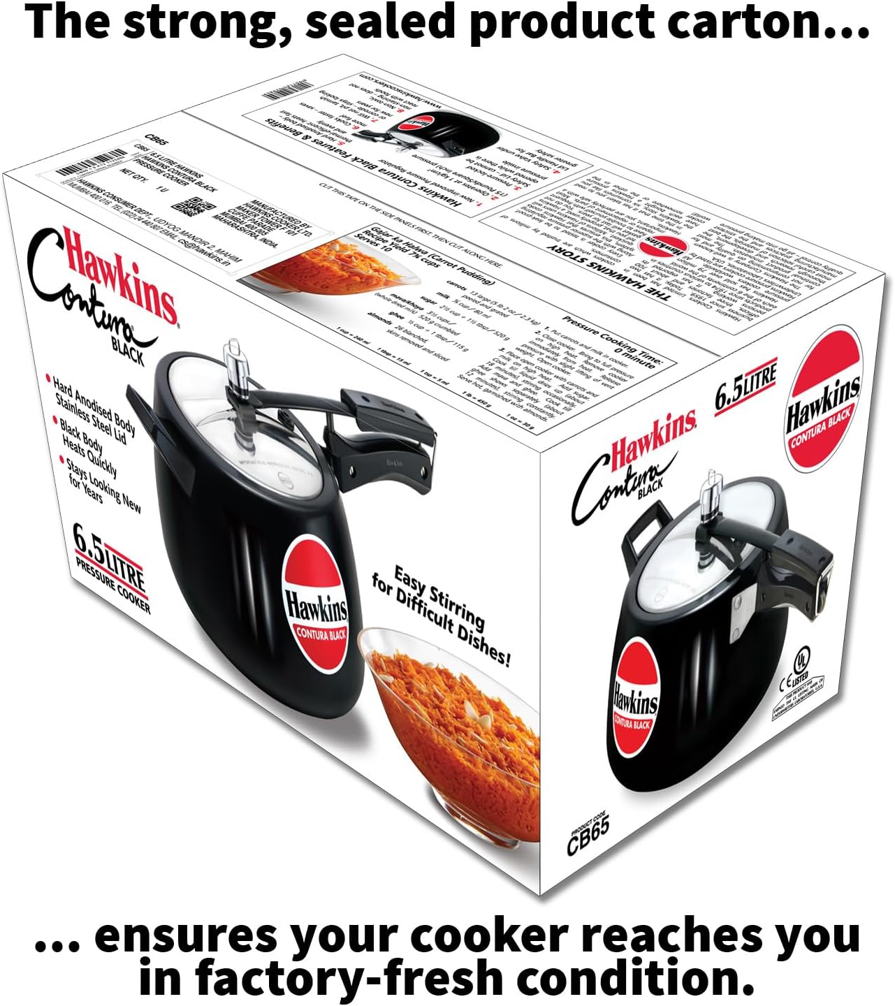 Hawkins 3.5 Litre Contura Black Pressure Cooker, Hard Anodised Inner Lid Cooker, Handi Cooker, Black (CB35)