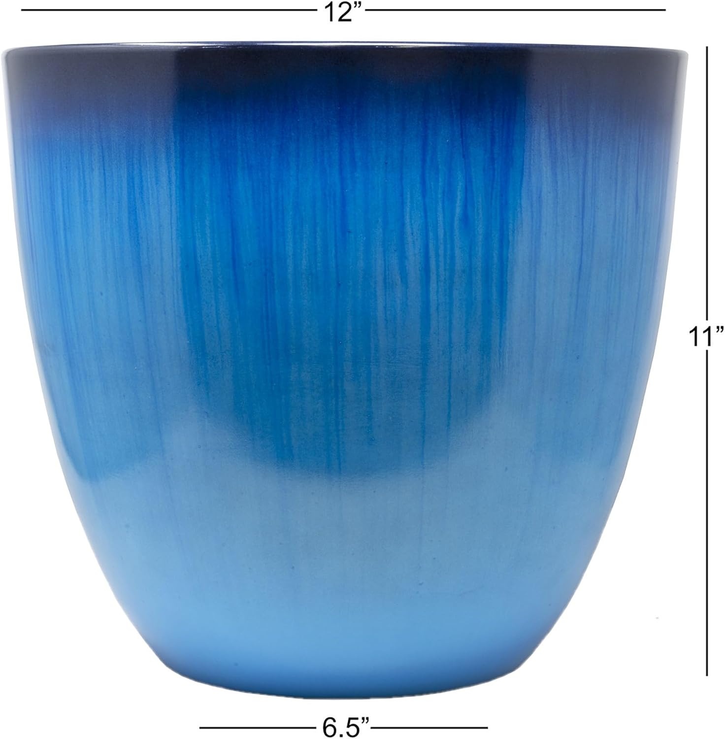 (EPR15-204) Large Egg Shaped Planter - Modern Indoor & Outdoor Decorative Flower Pot/Box (15 Inch, Blue Flower)