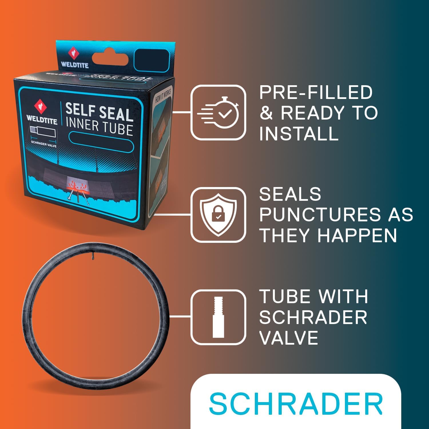 WELDTITE Self Sealing Bike Inner Tube, 27.5"/650B x 2.00-2.50 | Enhanced Durability, Schrader Valve