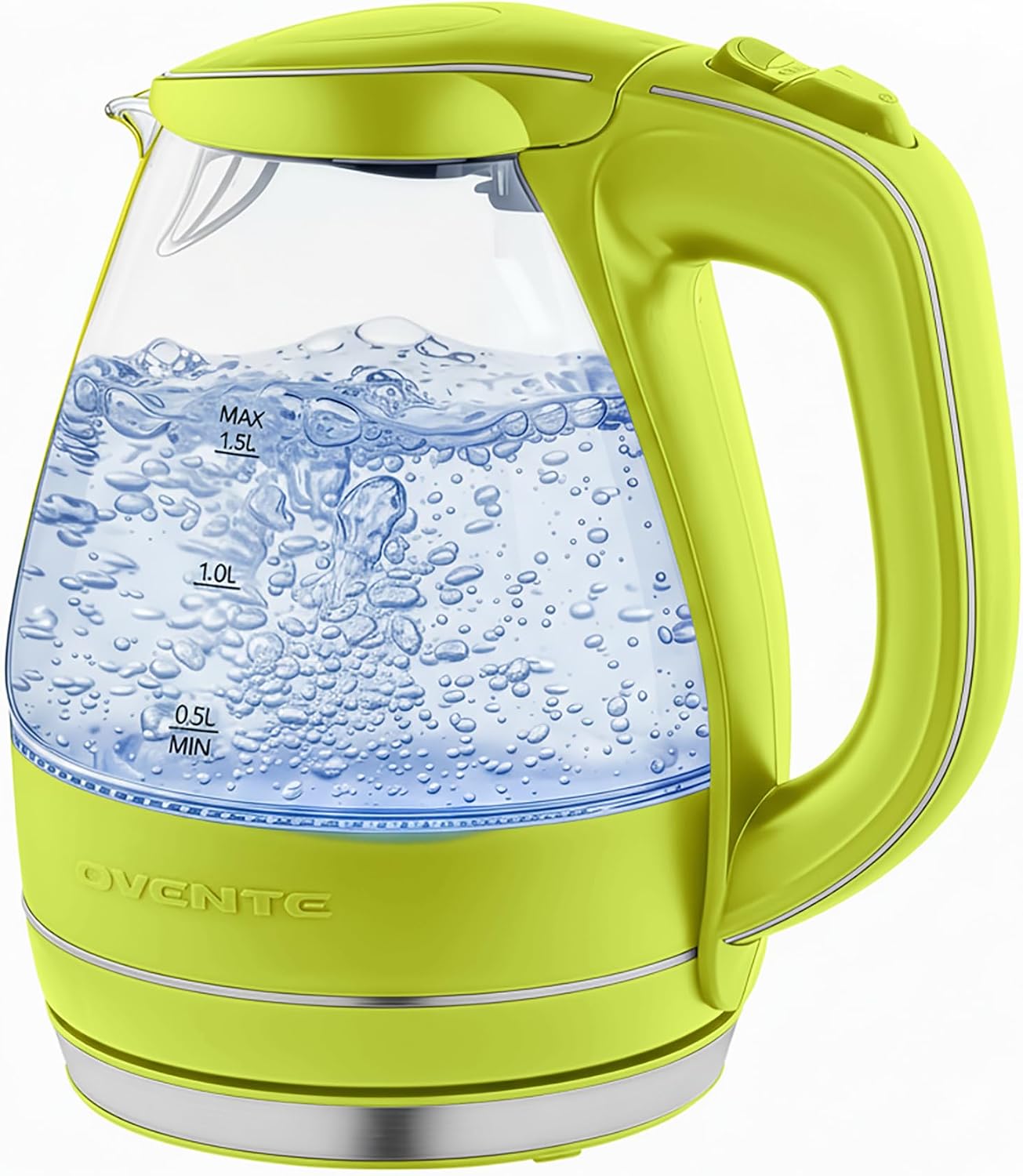 OVENTE 1.5L Glass Electric Kettle Water Boiler, Black KG83B | 1100W Fast Boiling, Borosilicate Glass, BPA-Free, Blue LED, Auto Shut-Off, Boil-Dry Protection, Removable Filter, 360° Base