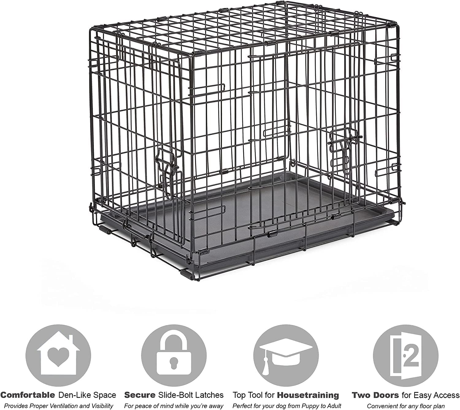 Midwest Homes for Pets 24-Inch New World Crate for Small Breeds, 12-20 lbs, Double Door Folding Dog Crate, Leak-Proof Tray & Secure Latches, Portable, Durable & Easy to Assemble