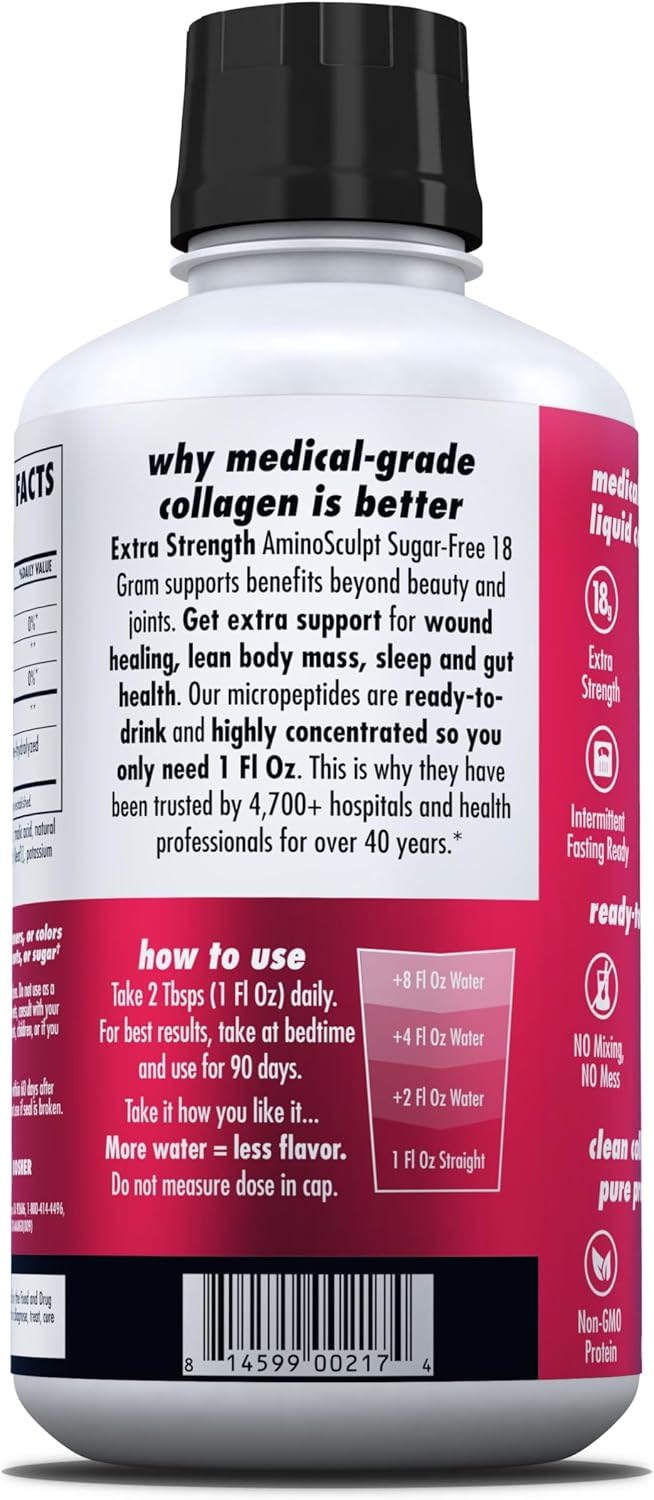 HEALTH DIRECT AminoSculpt Sugar-Free Liquid Collagen, Tart Cherry, 30 oz | High-Potency Collagen for Men & Women. Supports Hair, Skin, Nails & Joints. Medical-Grade, No Mixing, Non-GMO & Grass-Fed