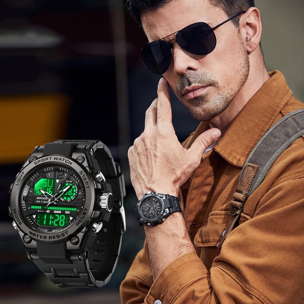 KXAITO Men's Watches Sports Outdoor Waterproof Military Watch Date Multi Function Tactics LED Alarm Stopwatch