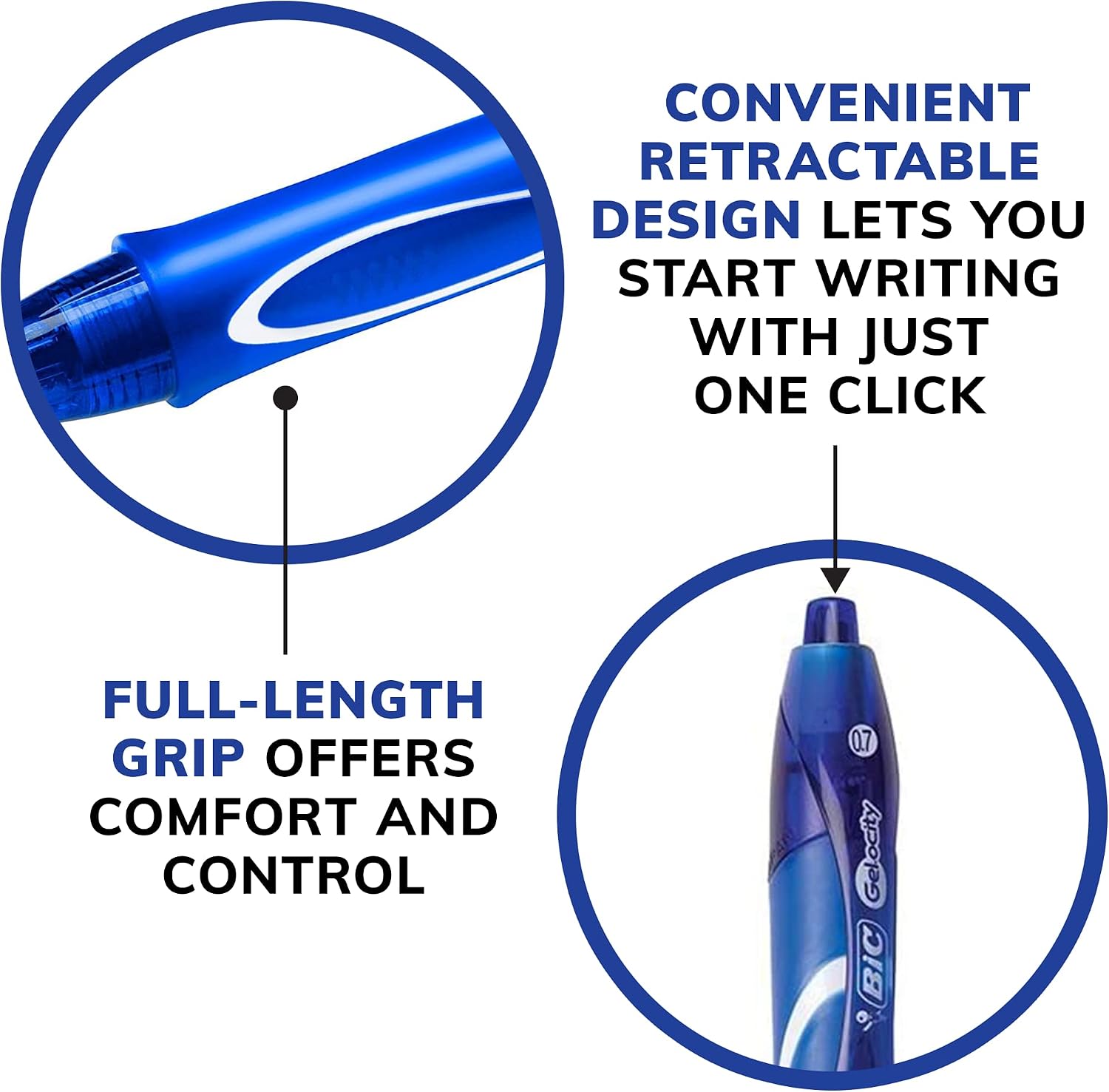 BIC Gelocity Quick Dry Black Gel Pens, Medium Point, 0.7 mm, 12-Count | Quick Dry Ink Resists Smearing | Full-Length Comfort Grip | Ideal for Students and Teachers | 12 Pens in Pack