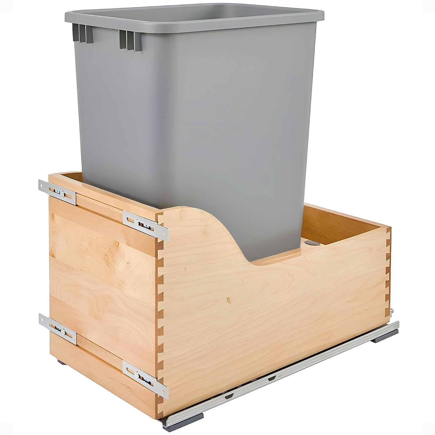Rev-A-Shelf Pullout Trash Cans for Kitchen Cabinet, Dual 35 Qt Bins with 15" Wood Frame - Large Garbage Bin Containers for Home Waste Storage and Recycling | w/ Soft Close, Under Cabinet Waste/ Recycling Bin, Maple Wood Bottom Mount w/Full Extension Ball…
