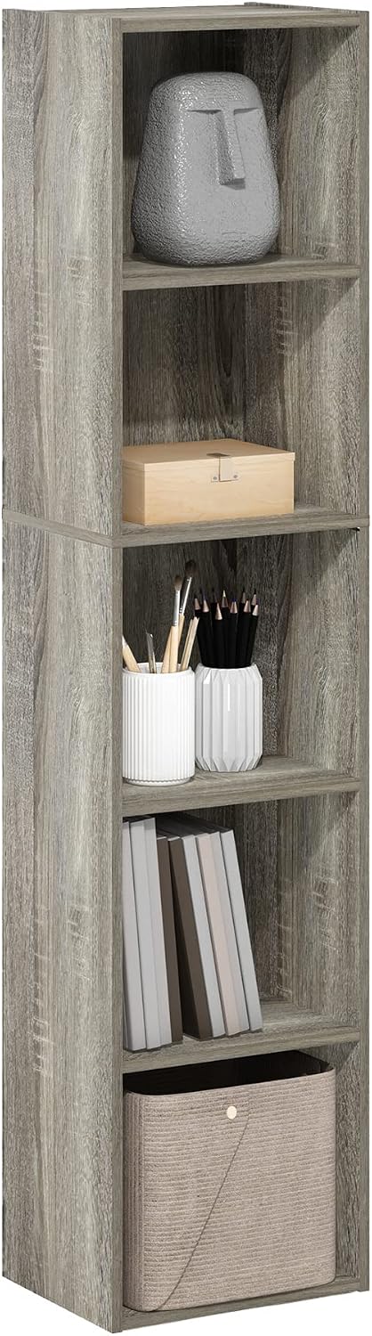 Furinno LUDER Book Shelf, 5-Cube Bookshelf, Reversible Bookcase, 9.4 x 19.5 x 31.5, Easy Assembly, for Living Room, Bedroom, Home Office, White