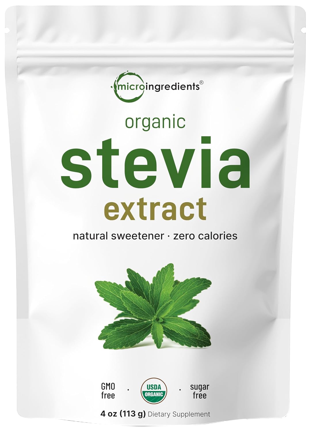 Micro Ingredients Pure Organic Stevia Powder, 8 Ounces, 1418 Serving, Highest Grade Green Leaf Extract Reb-A, Reduced Bitter Aftertaste, 0 Calorie, Natural Sweetener, Sugar Alternative, Keto Friendly