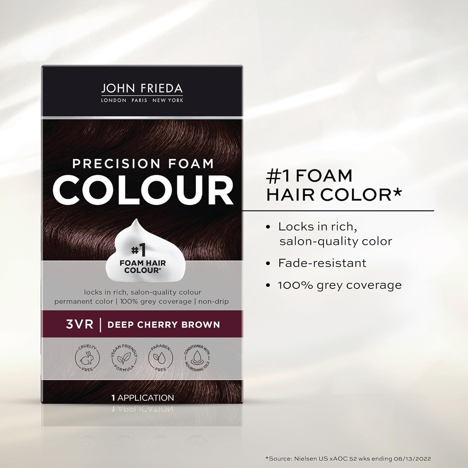 John Frieda Precision Foam Colour Light Natural Blonde 9N, 1 Application | Full Gray Coverage, Anti-Fade Color, Light Blonde Tone, Deep Saturation, Easy Foam Application