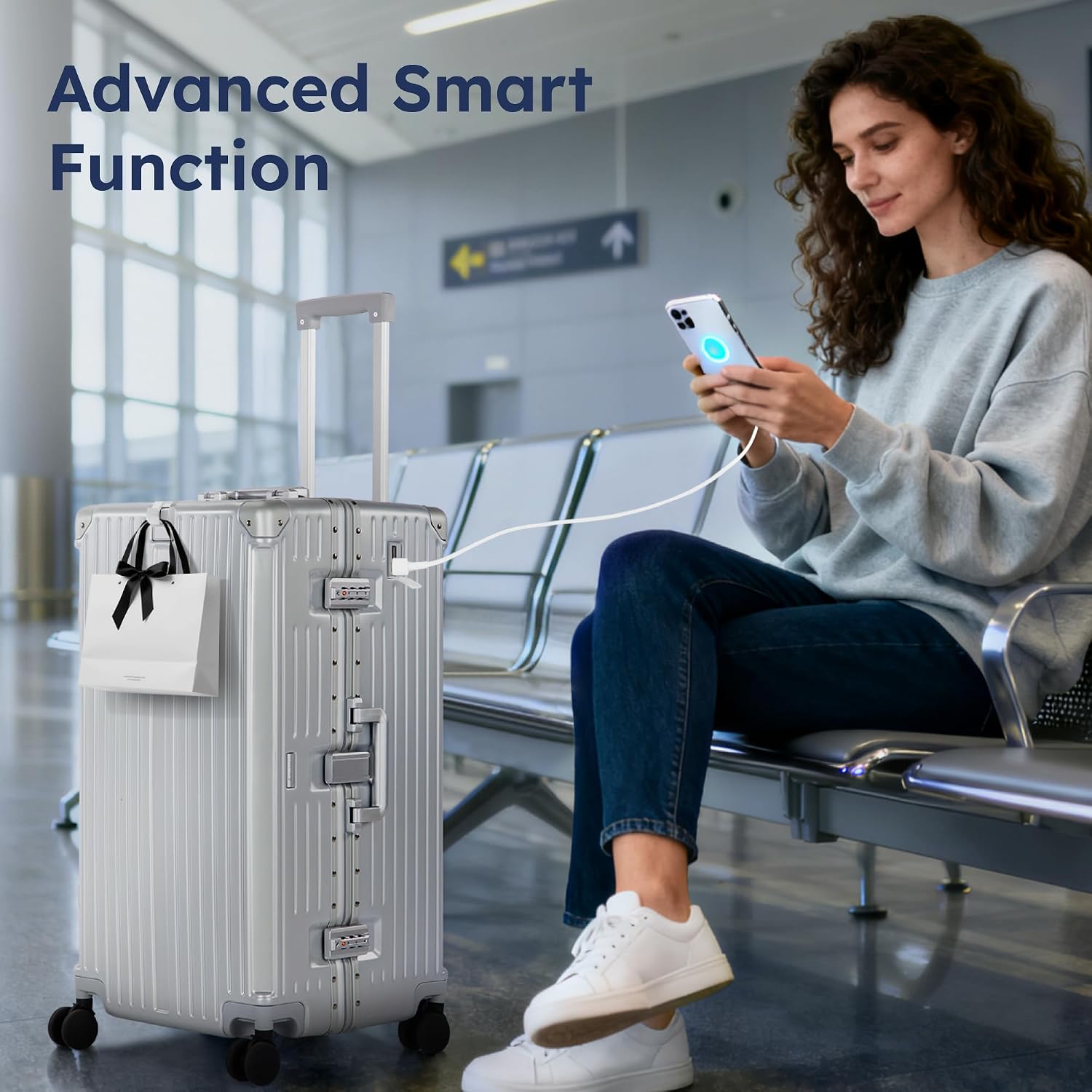 ALPHA CAMP Trunk Luggage 28 Inch with Aluminum Frame Zipperless Suitcase | Large Checked Thickened 3-Layer PC Hardside Luggage with TSA Lock,Charging Port,Cup Holder and Spinner Wheels for Travel