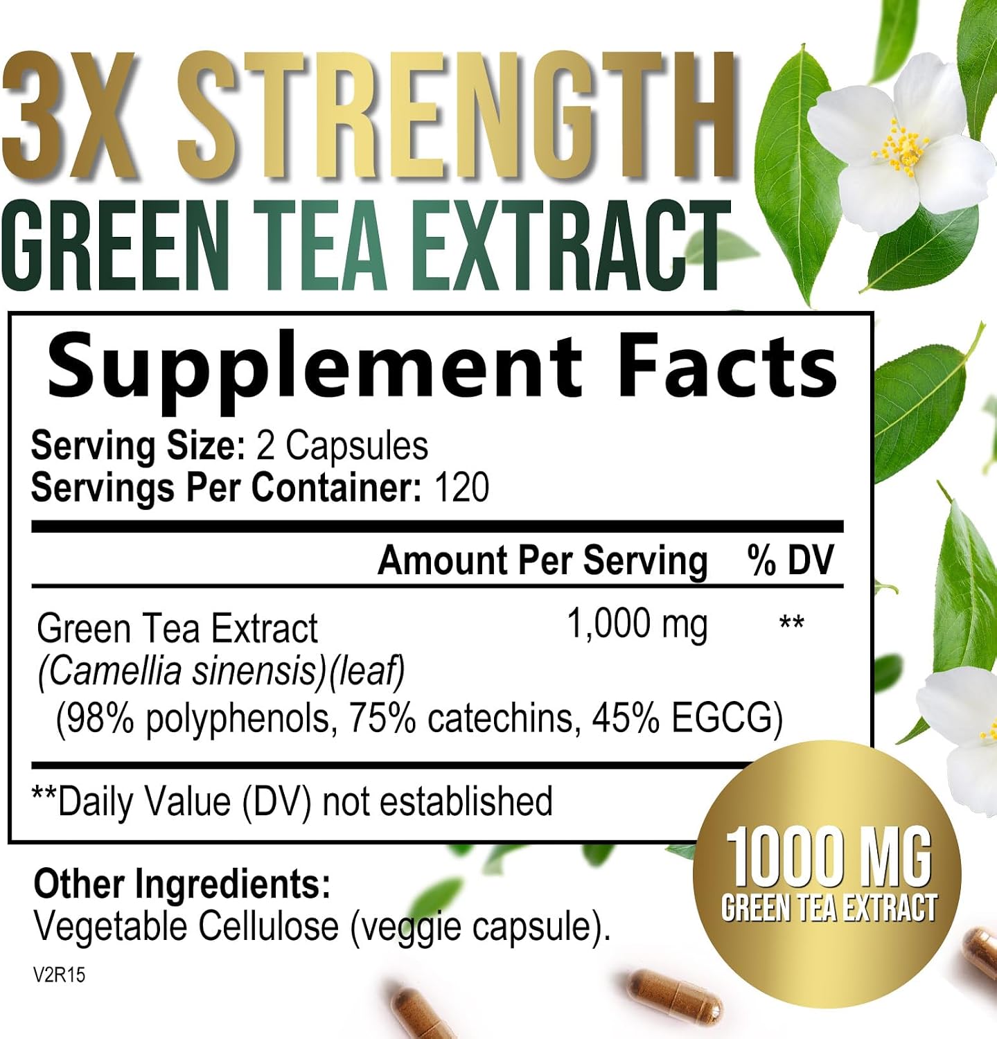 Green Tea Extract 1000mg Per Serving - 98% Polyphenols & 45% EGCG Capsules, Heart Support with Antioxidants - 3X Absorption Green Tea Pills Supplement, Natural Energy, Gentle Caffeine - 240 Capsules