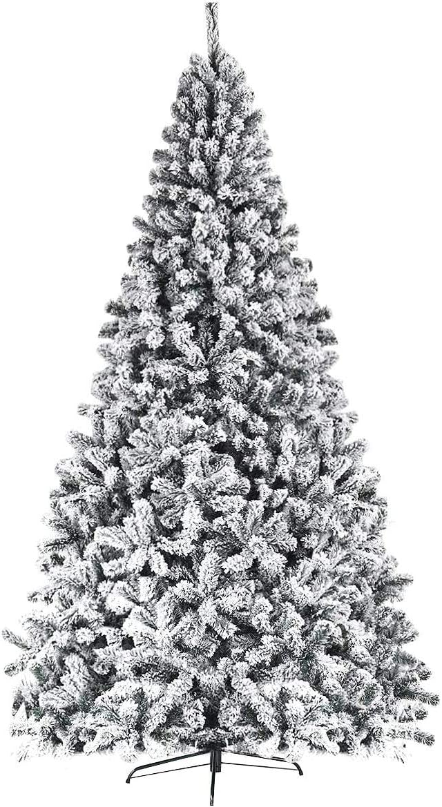 ReunionG 7.5FT Snow Christmas Tree, Artificial Flocked Hinged Pine Tree, Holiday Decoration Tree with Premium PVC Needles and Solid Metal Stand