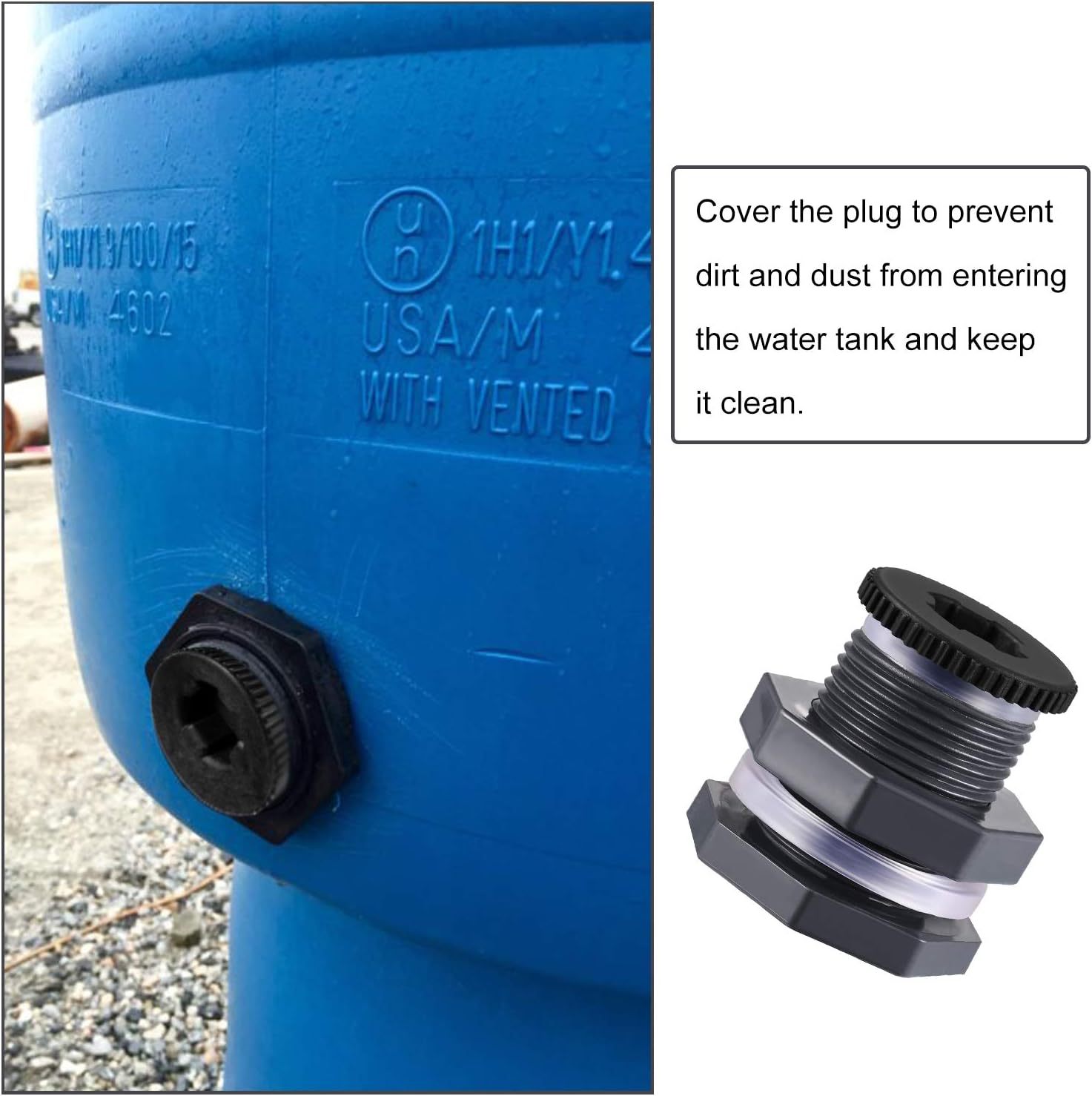 Outus 2pcs 3/4 Inch PVC Bulkhead Fitting with Plug, Silicon Seal Gasket