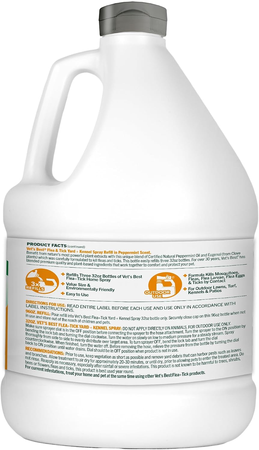 Vet's Best Flea & Tick, Mosquito, Yard & Kennel Spray for Dogs, 32 oz | Plant-Based Yard Treatment, Kills Fleas, Ticks & Mosquitoes, Ready-to-Use Hose Attachment, Safe for Plants, Made in USA