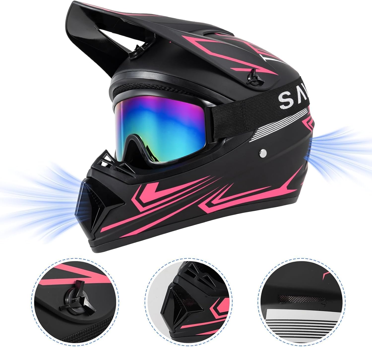 Youth Kids Dirt Bike Motocross Helmet (Goggles Gloves Face Mask) 4PCS Set, DOT Approved Full Face Motorcycle Helmets