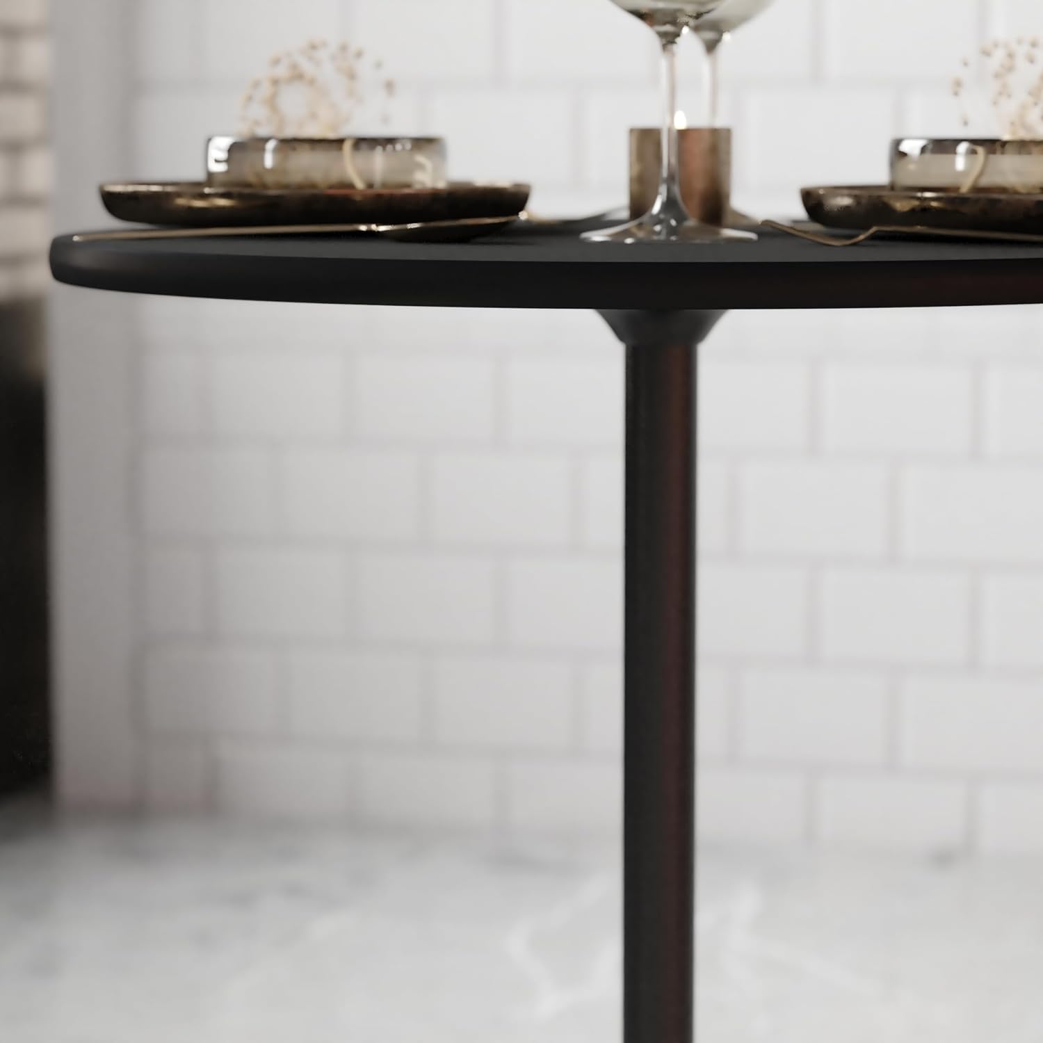 Flash Furniture Lars 24" Round Wood Cocktail Table with 30" and 42" Adjustable Columns, Adjustable Bar Height, for Events or Home Use