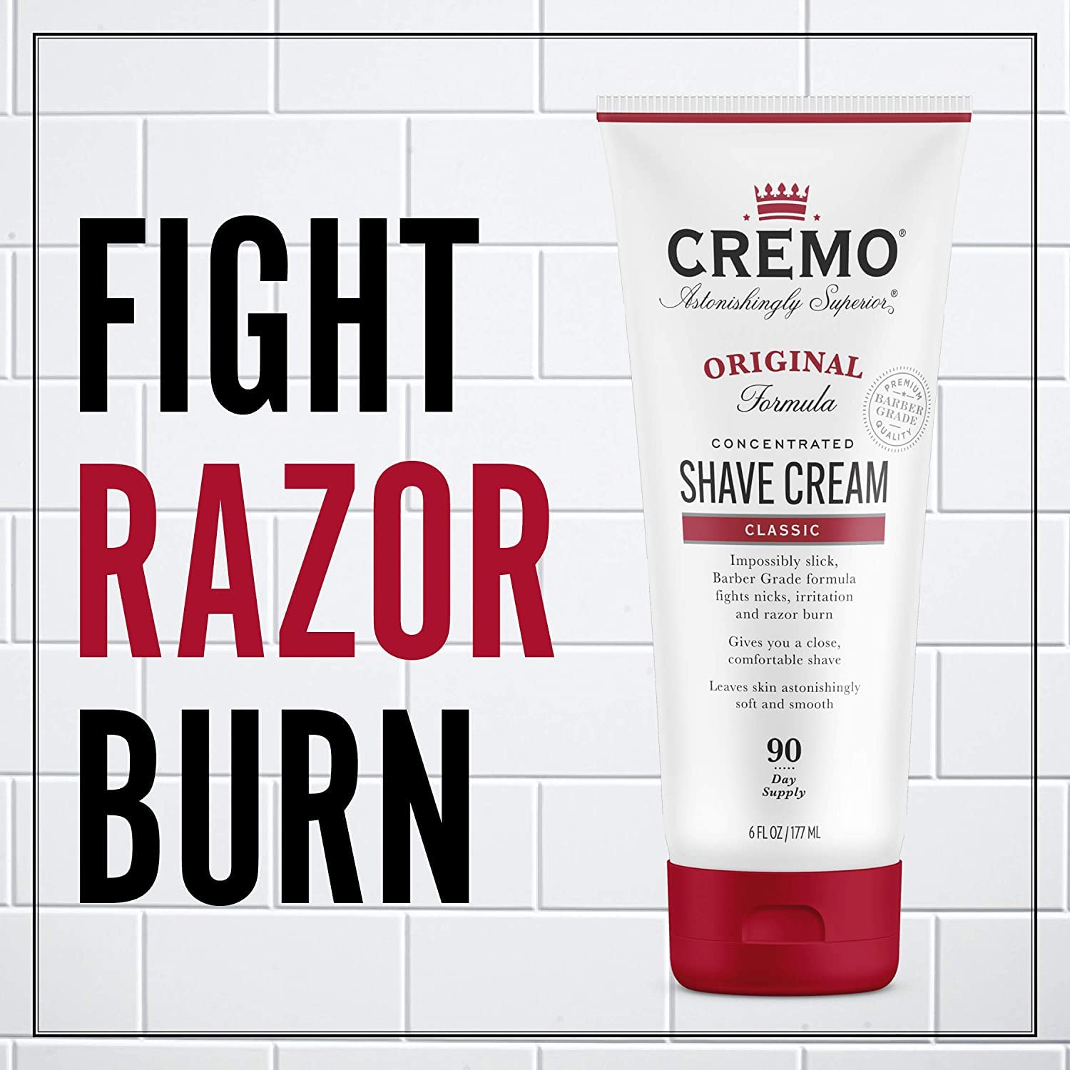 Cremo Original Shave Cream, Astonishingly Superior Ultra-Slick Shaving Cream for Men, Fights Nicks, Cuts and Razor Burn, 6 Fl Oz
