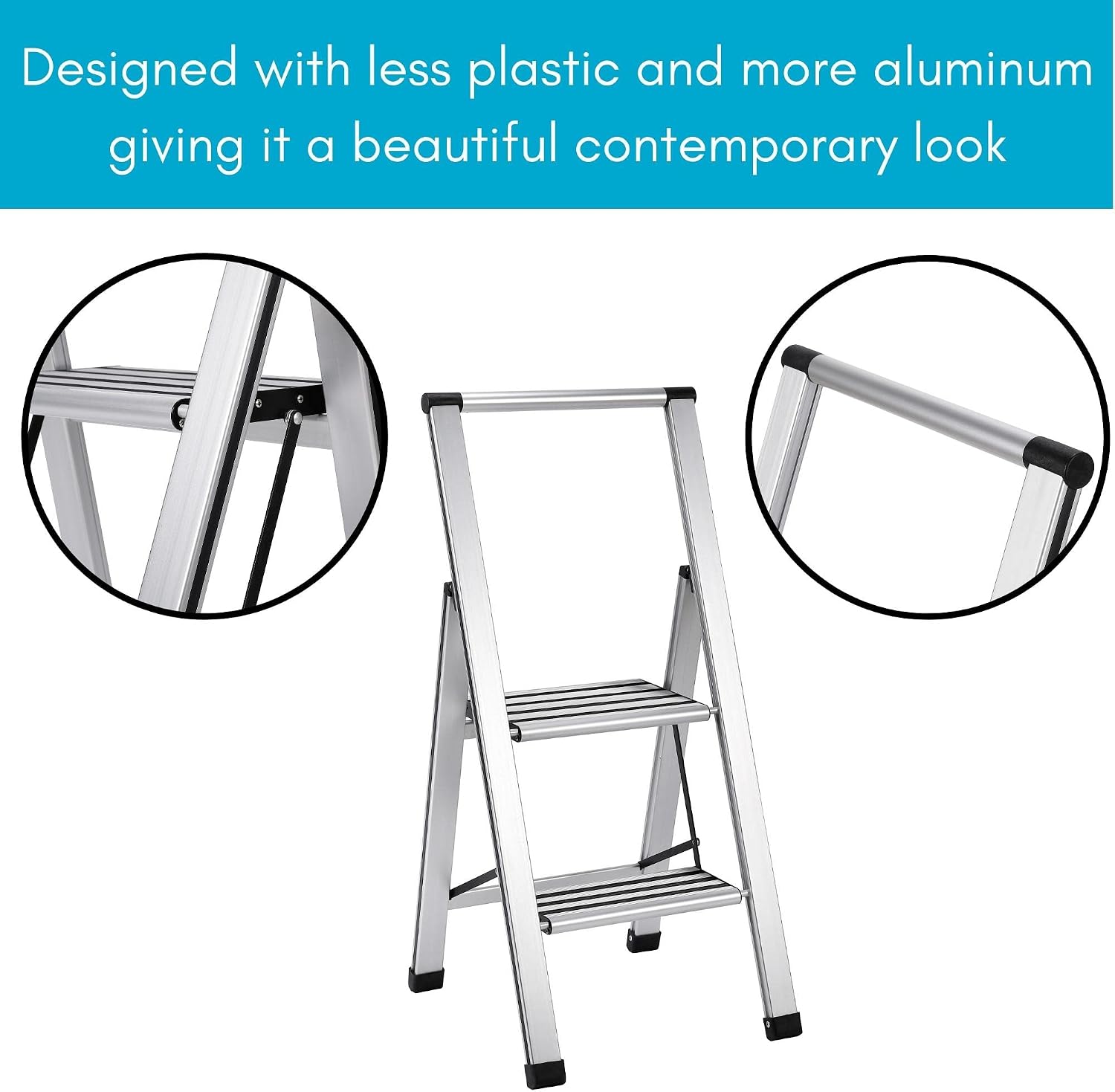 BIRDROCK HOME 2 Step Ladder | Folding Anti-Slip Step Stool, 250 lb Capacity | Lightweight, Slim & Sturdy Design for Household, Kitchen, Garage