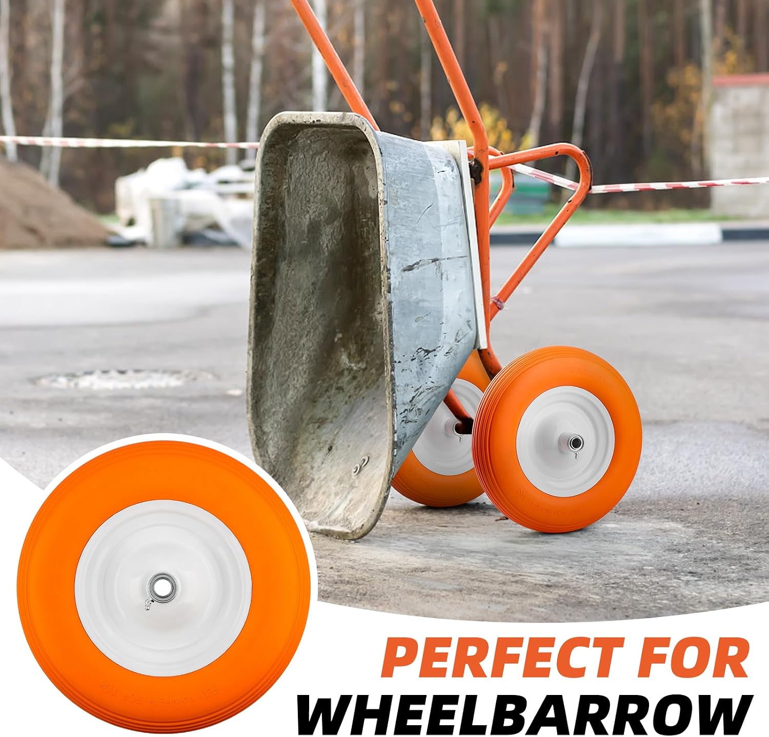 UniversalY Fit, Flat Free Wheelbarrow Tire - Fits all 5/8" OR 3/4" HUB - 5 Year Warranty