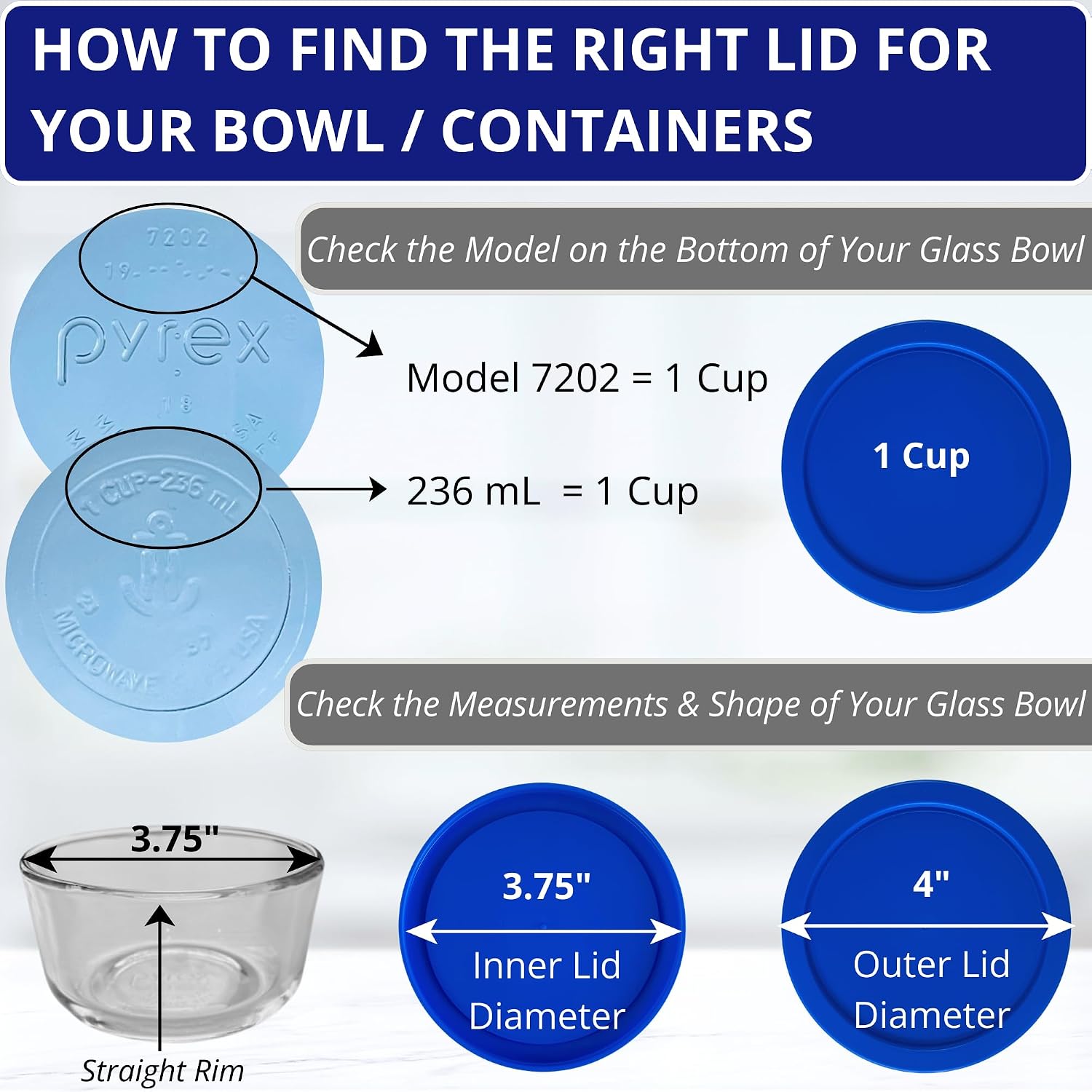 1, 2, 4 & 7 Cup Green, Orange, Blue, Red Replacement Lids/Covers for Pyrex