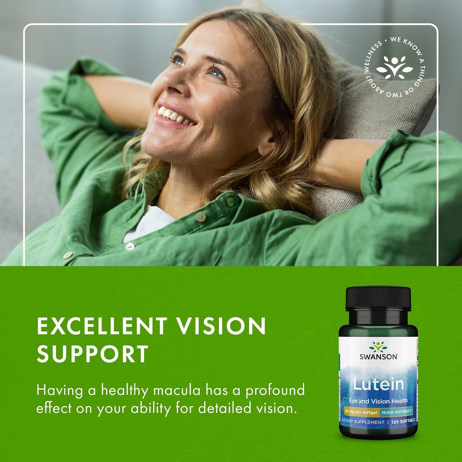 Swanson Lutein Eye Health Supplement, 20 mg, 120 Softgels | Sourced from Marigold Flowers, Promotes a Healthy Retina and Macula and Helps Fight Eye Fatigue and Eye Strain