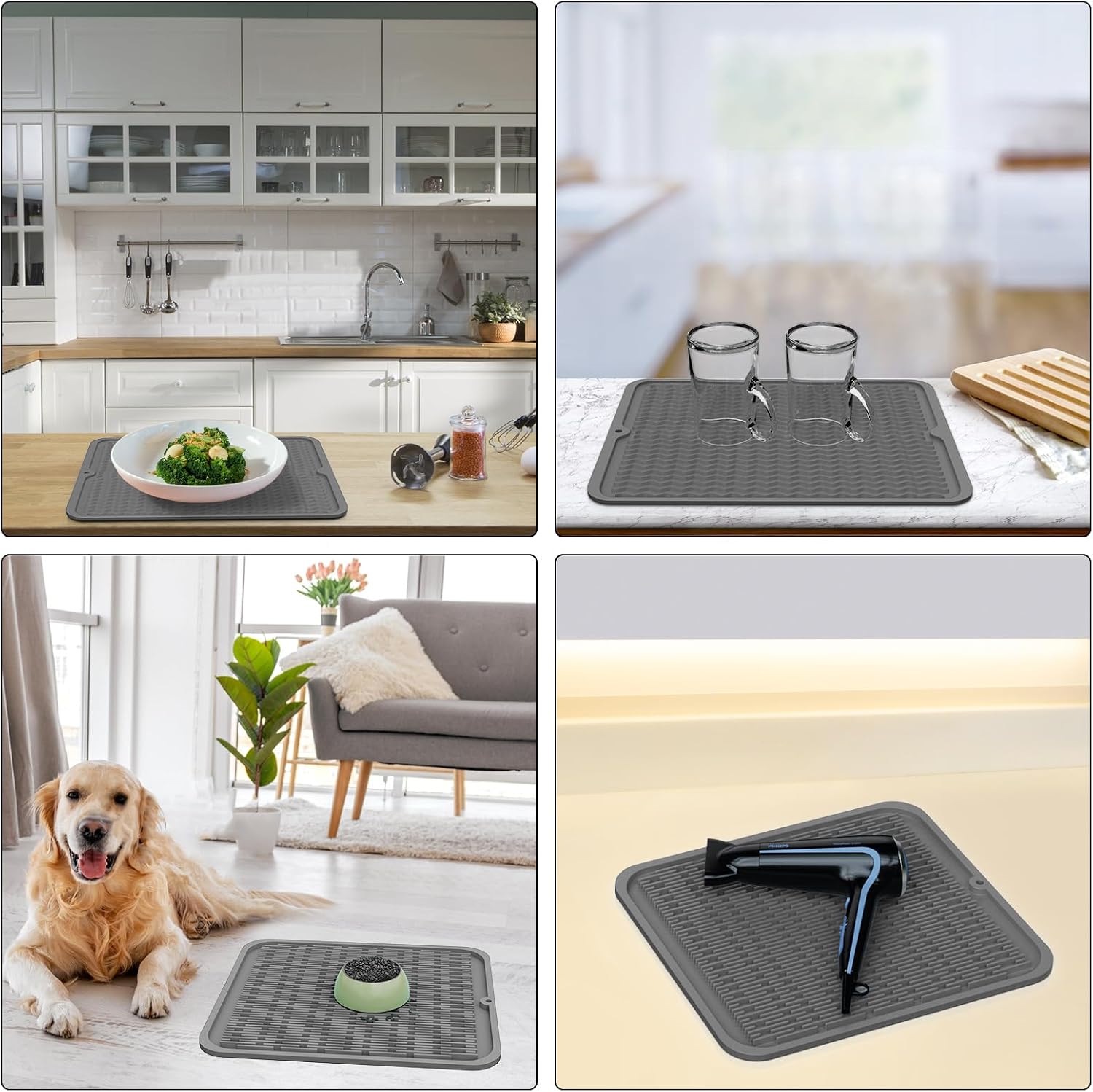 ZLR Silicone Dish Drying Mat for Kitchen Counter, Eco-Friendly Fast Dry Dish Mat, Easy Clean Multi Usage Drying Matt, Heat Resistant Trivet