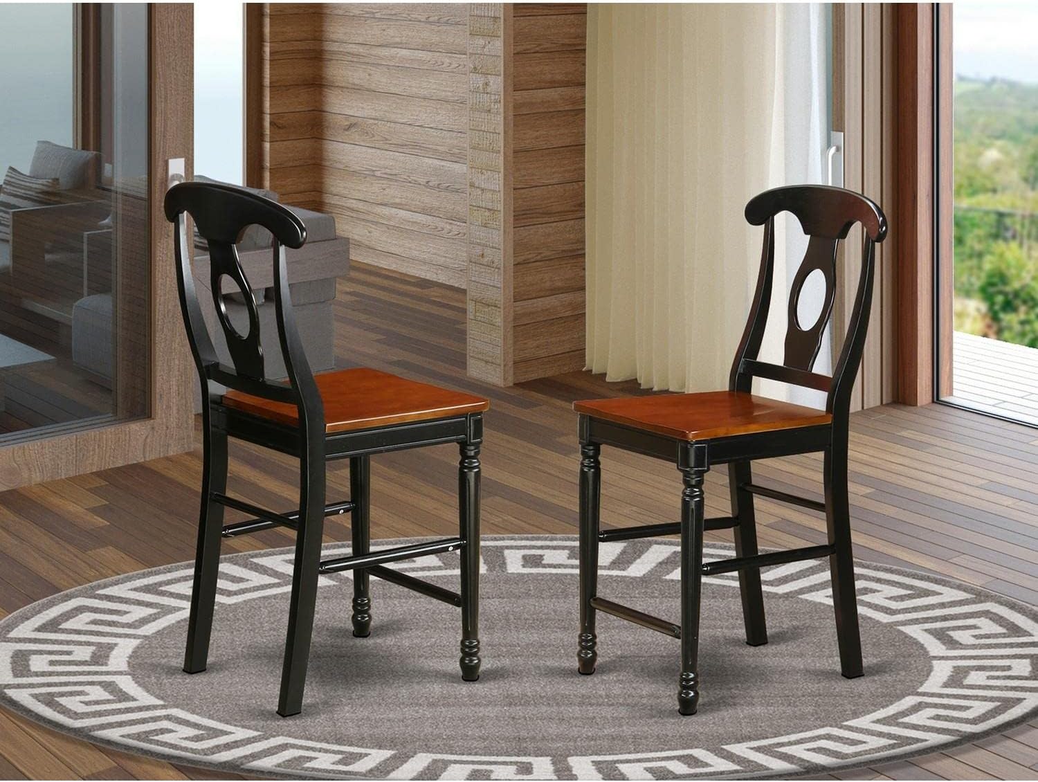 East West Furniture KES-WHI-W Kenley Counter Height Dining Chairs - Napoleon Back Solid Wood Seat Chairs, Set of 2, Buttermilk & Cherry
