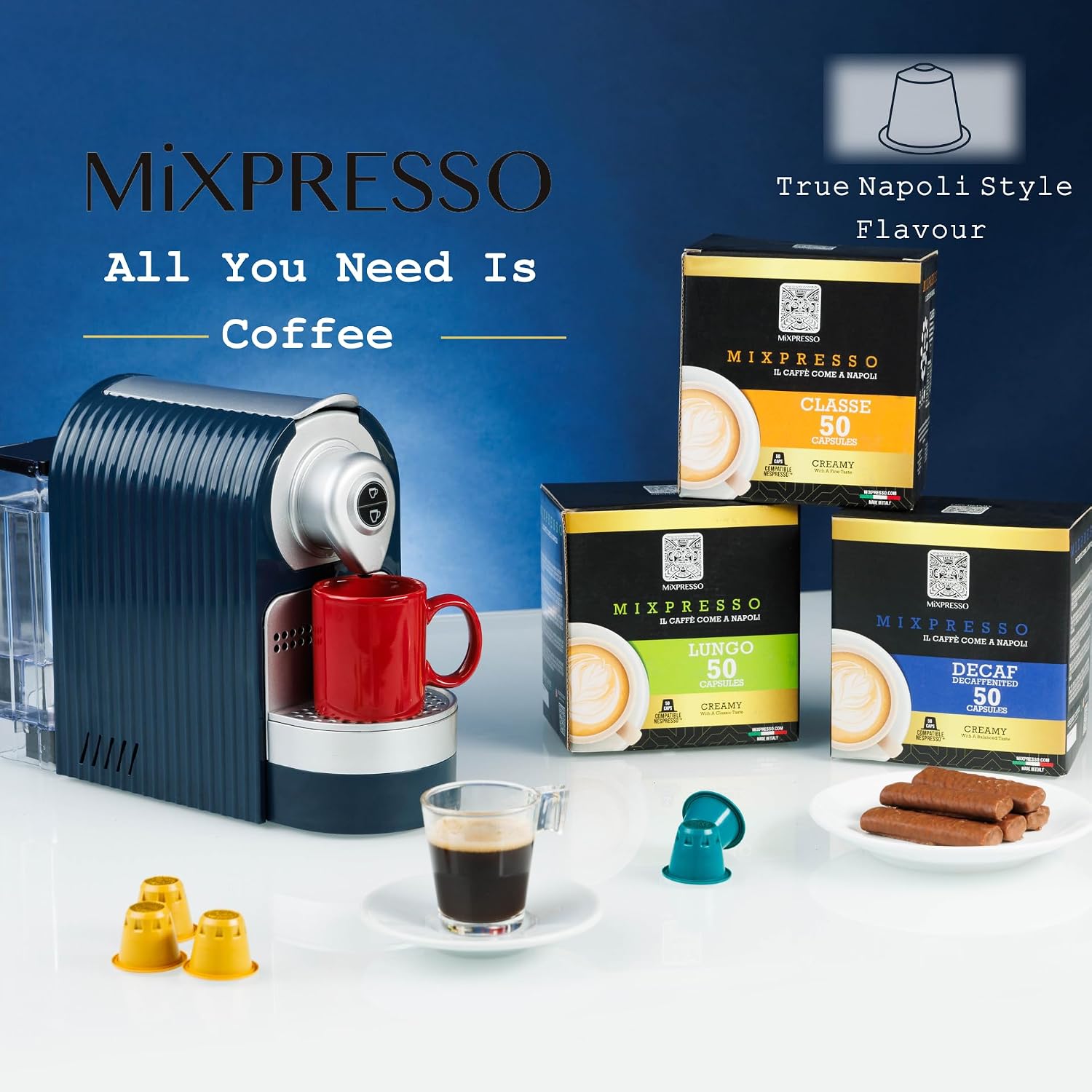 Mixpresso Classe Coffee Espresso Capsules Compatible With Nespresso Original Brewers, Single Cup Coffee Pods 100% from Italy, Medium Roast 80% Arabica Espresso, 50 Count Coffee Capsule Intensity 8/12 | 50 Count Single Cup Coffee Pods Compatible With Nesp…