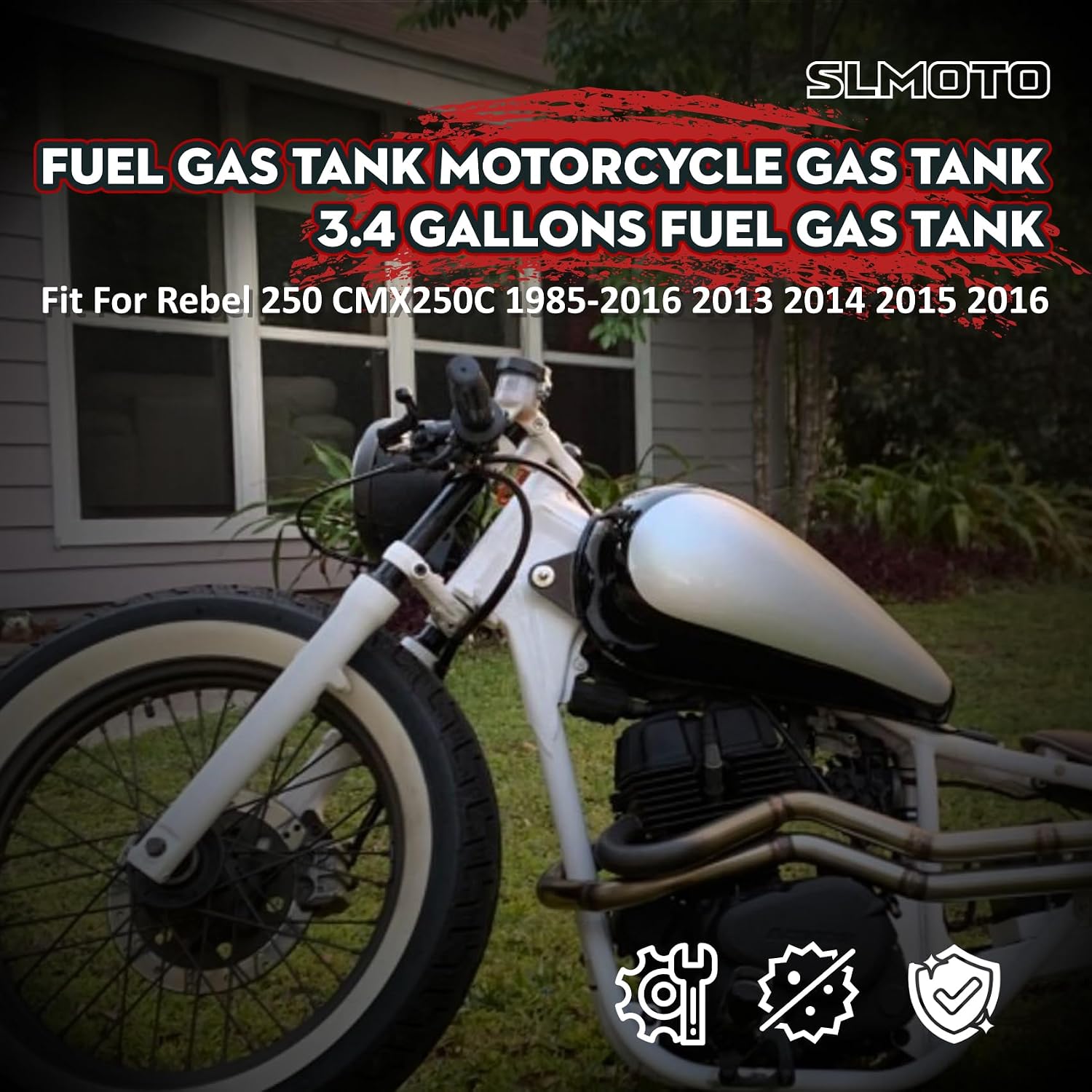 SLMOTO 3.4 Gallon Motorcycle Gas Tank W/Cap Fit For Honda Rebel 250 CMX250