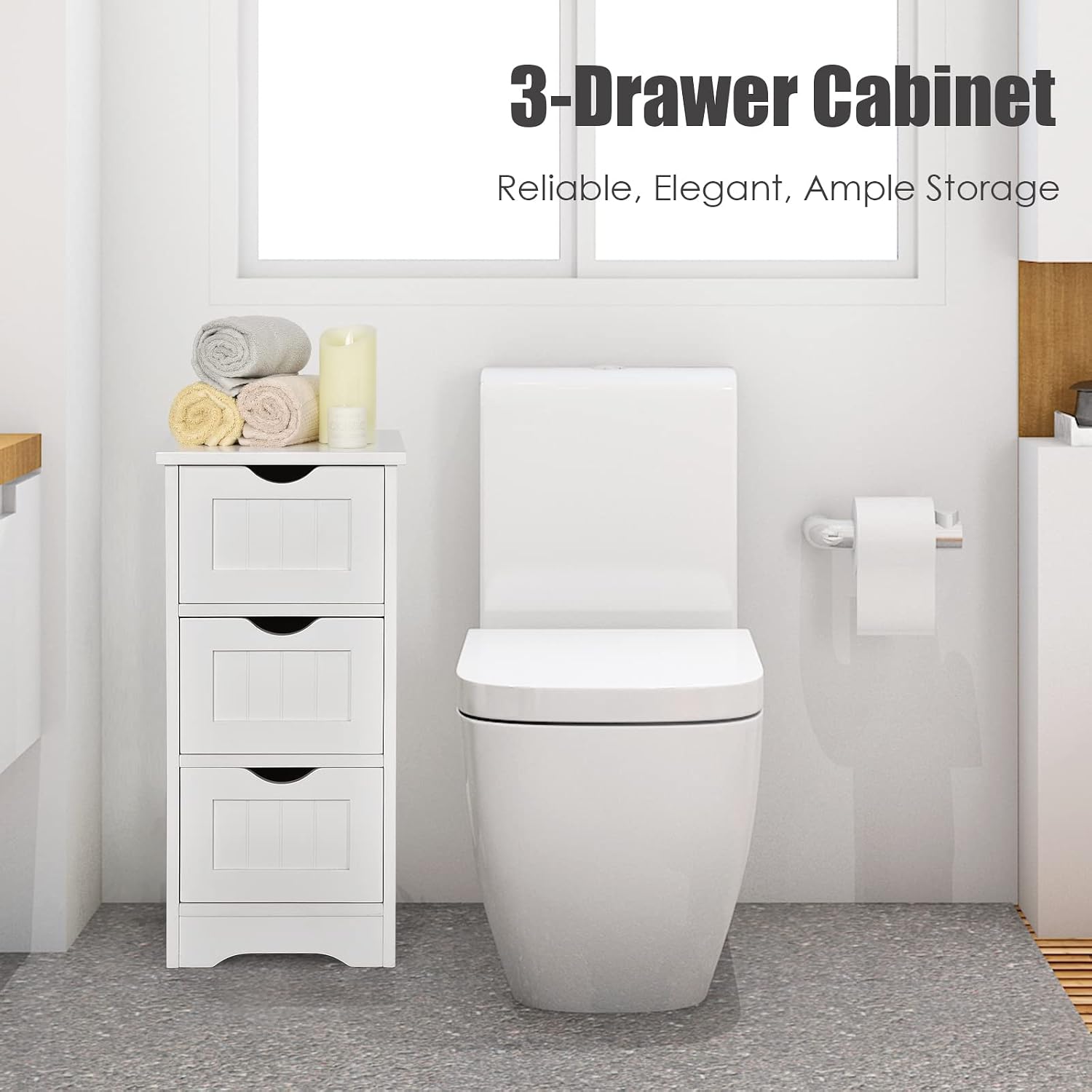 Tangkula Bathroom Floor Cabinet, Freestanding Narrow Side Storage Organizer with 4 Drawers, Multifunctional Towel Cabinet with Anti-Tip Kit for Living Room Laundry Entryway (4 Drawers, White)