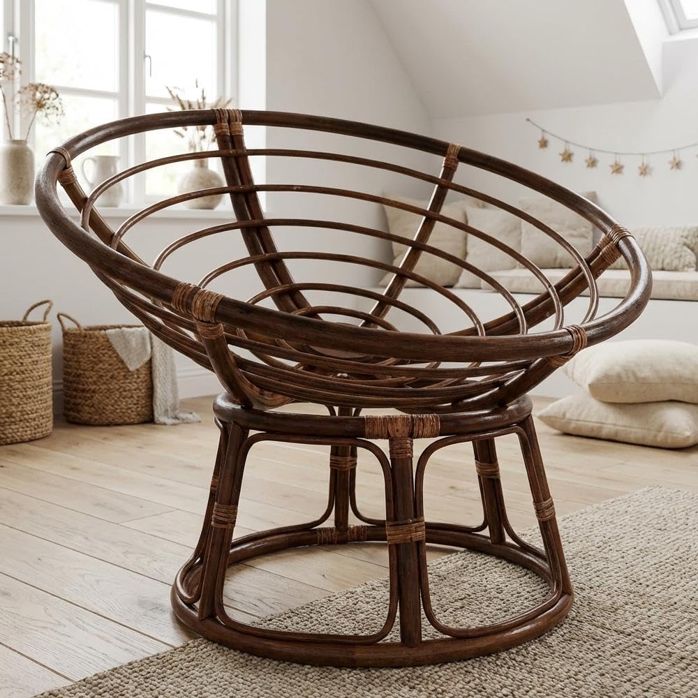 Bali 42-inch Modern Wicker/Rattan Brown Rattan Papasan Chair Replacement Frame