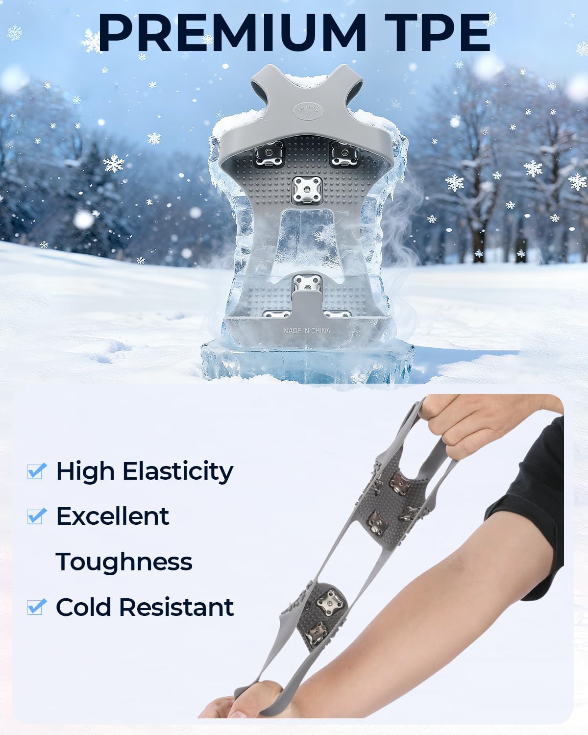 Sportneer Crampons： Ice Cleats for Shoes and Boots with 28 Spikes - Traction Slip-on Stretch Footwear for Walking and Shoveling on Ice and Snow - Lightweight for Women and Men