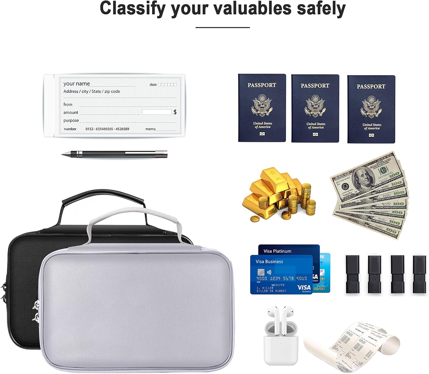 ENGPOW Small Fireproof Bag with Lock,Money Organizer Case,9”x 5.3”x 3.7”