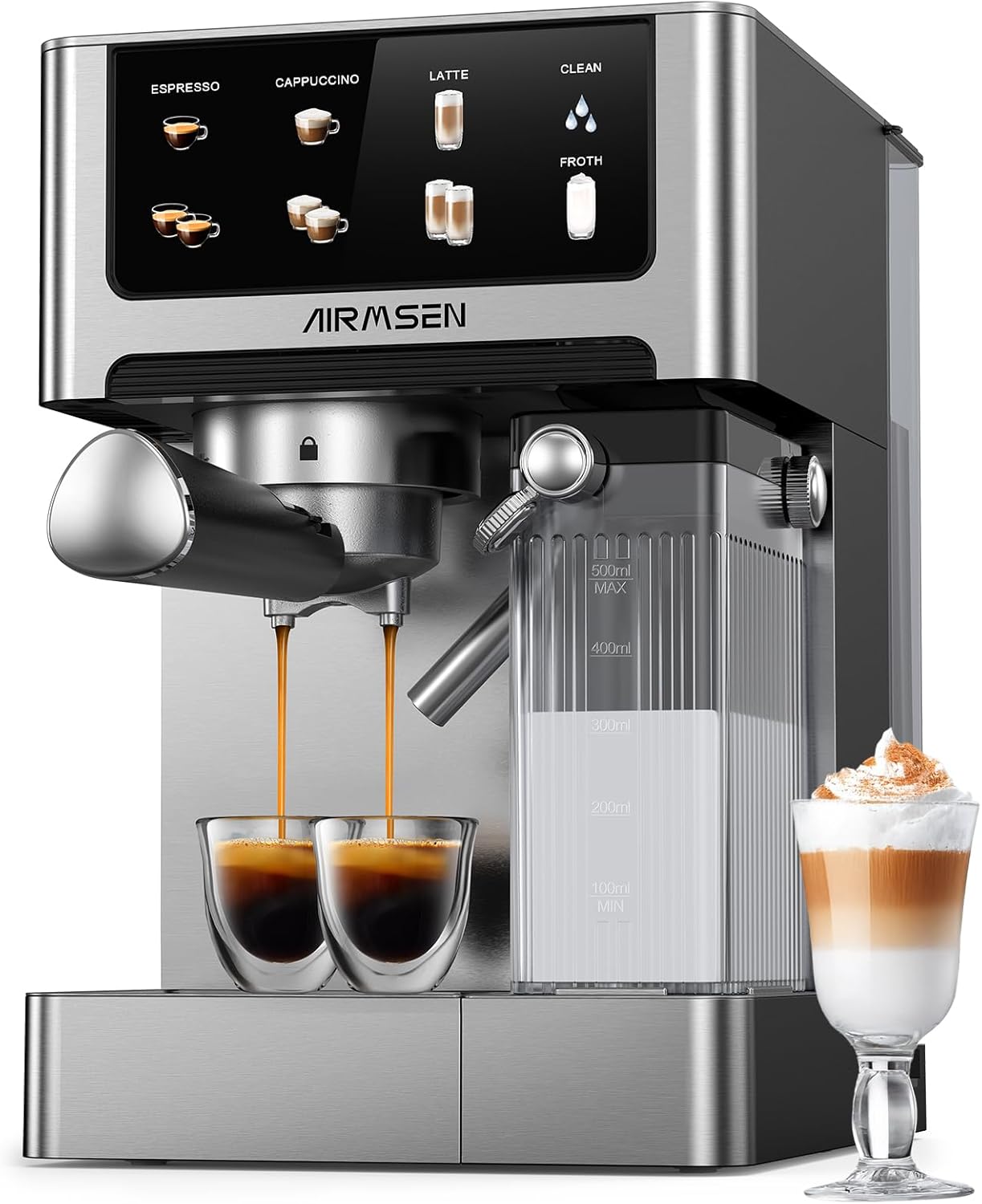 AIRMSEN 20 Bar Espresso Machine with Automatic Milk Frother, Cappuccino & Latte Coffee Maker with Quick Brew Dual Boiler (1350W + 1000W)