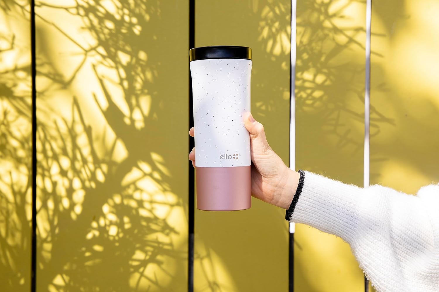 Ello Miri 16oz Insulated Stainless Steel Travel Mug with Slider Lid, Black Marble