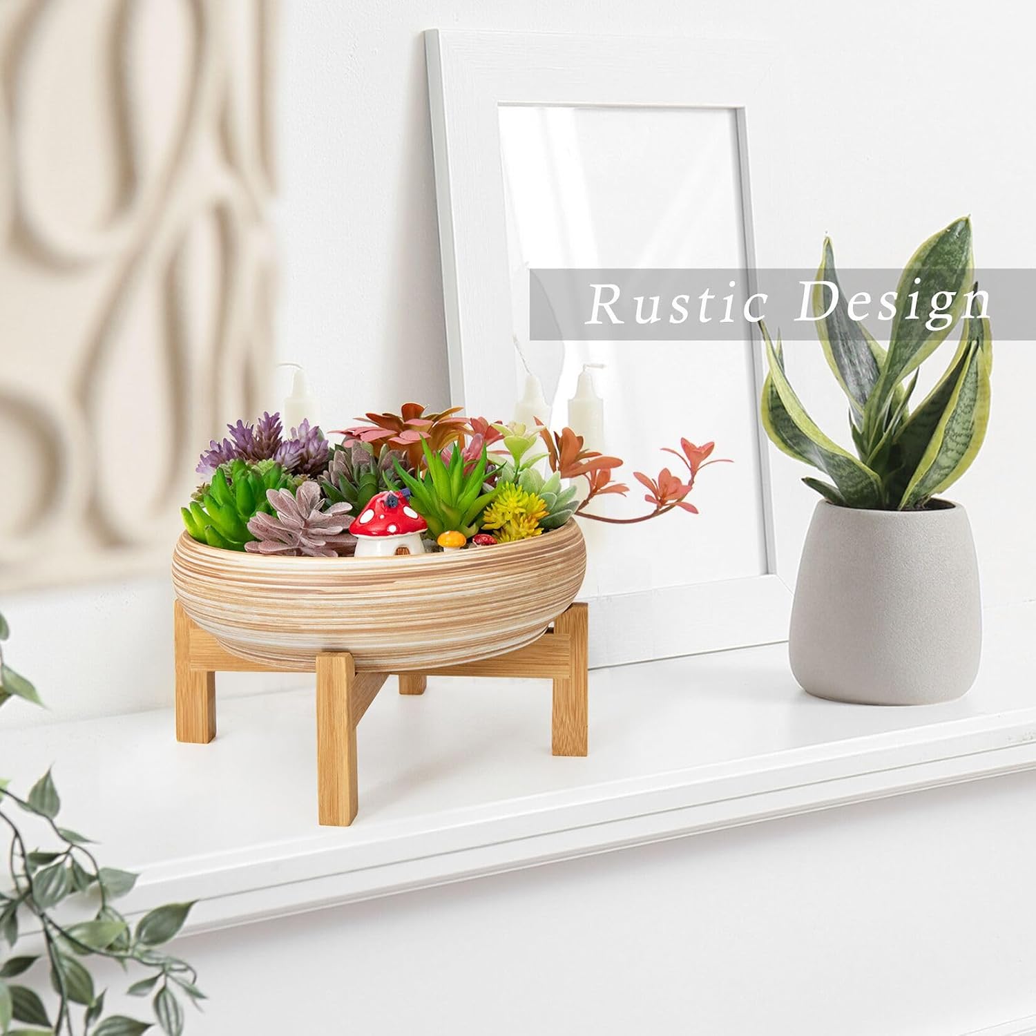 Succulent Pot, 10'' Ceramic Pots for Indoor Plant Shallow Succulent Planter