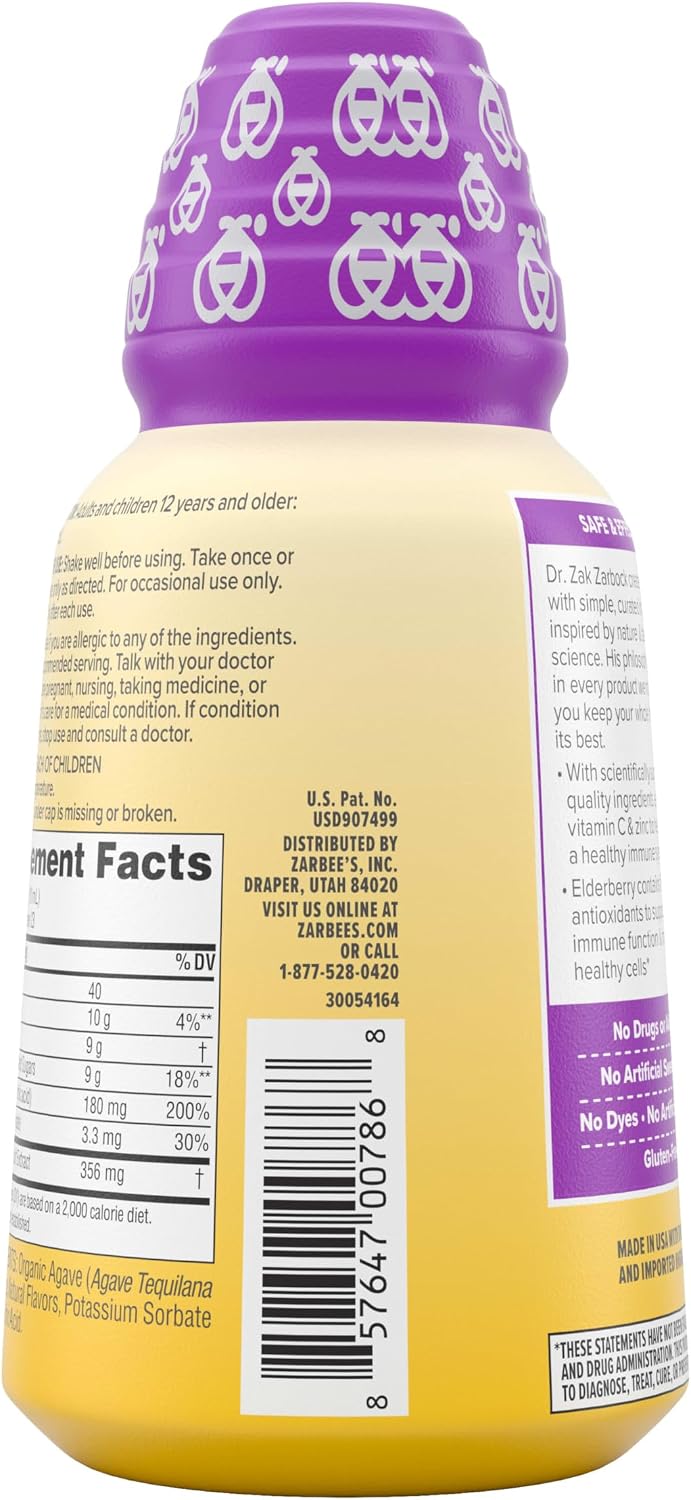 Zarbee's Kids Elderberry Immune Support Gummies, 60 ct | For Kids Ages 12+ Years, Real Elderberry, Vitamins A, C, D3, E & Zinc, No Artificial Sweeteners or HFCS