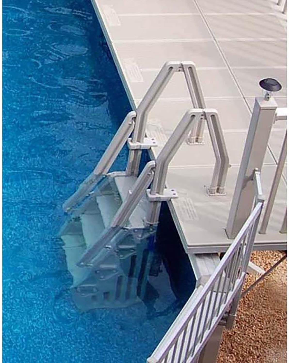 Deluxe Adjustable 24 Inch Wide in Pool Step Ladder Entry System for Above Ground Swimming Pools with Non Slip Steps, Taupe