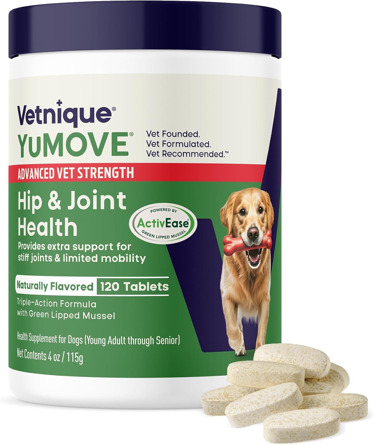YuMOVE Dog Hip & Joint Supplement, Regular Strength 60 Chewable Tablets | ActivEase Green Lipped Mussel, Glucosamine for Dogs, Hyaluronic Acid & Omega 3 Joint Supplement, NASC Certified