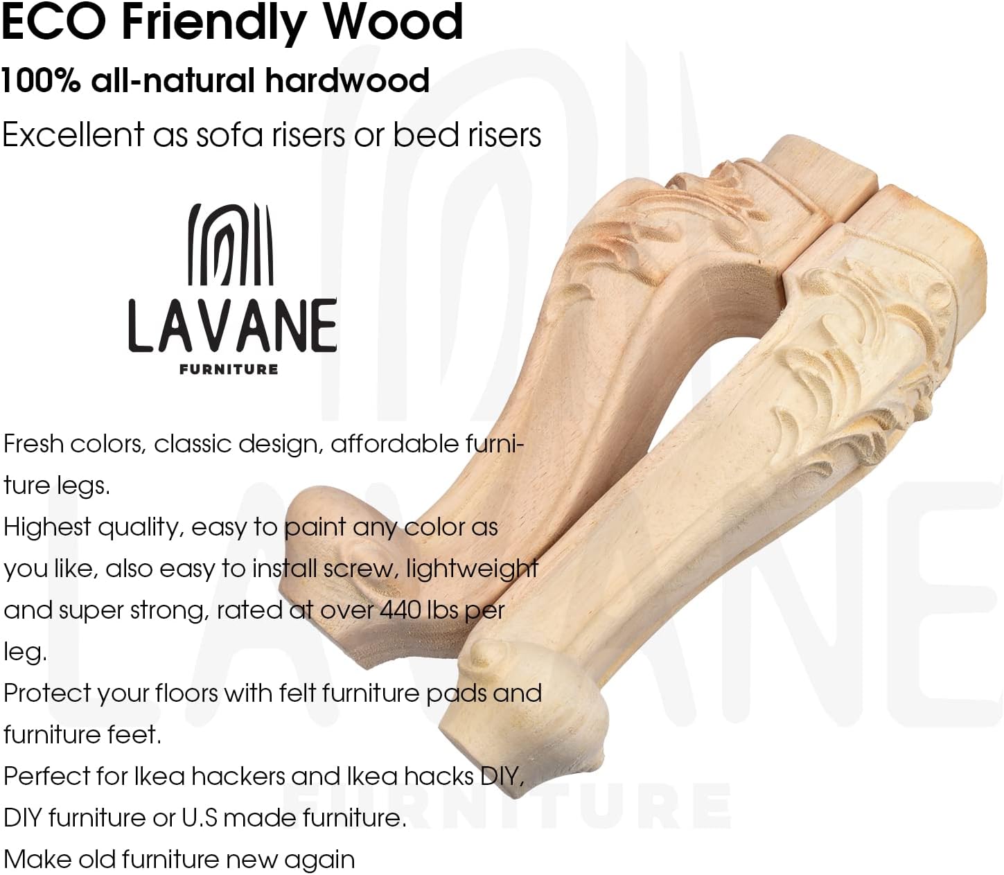 La Vane 6 inch / 15cm Wooden Furniture Legs, Set of 4 European Style Solid Wood Carving Furniture Replacement Feet Decoration for Sofa Cabinet Wardrobe Table Loveseat