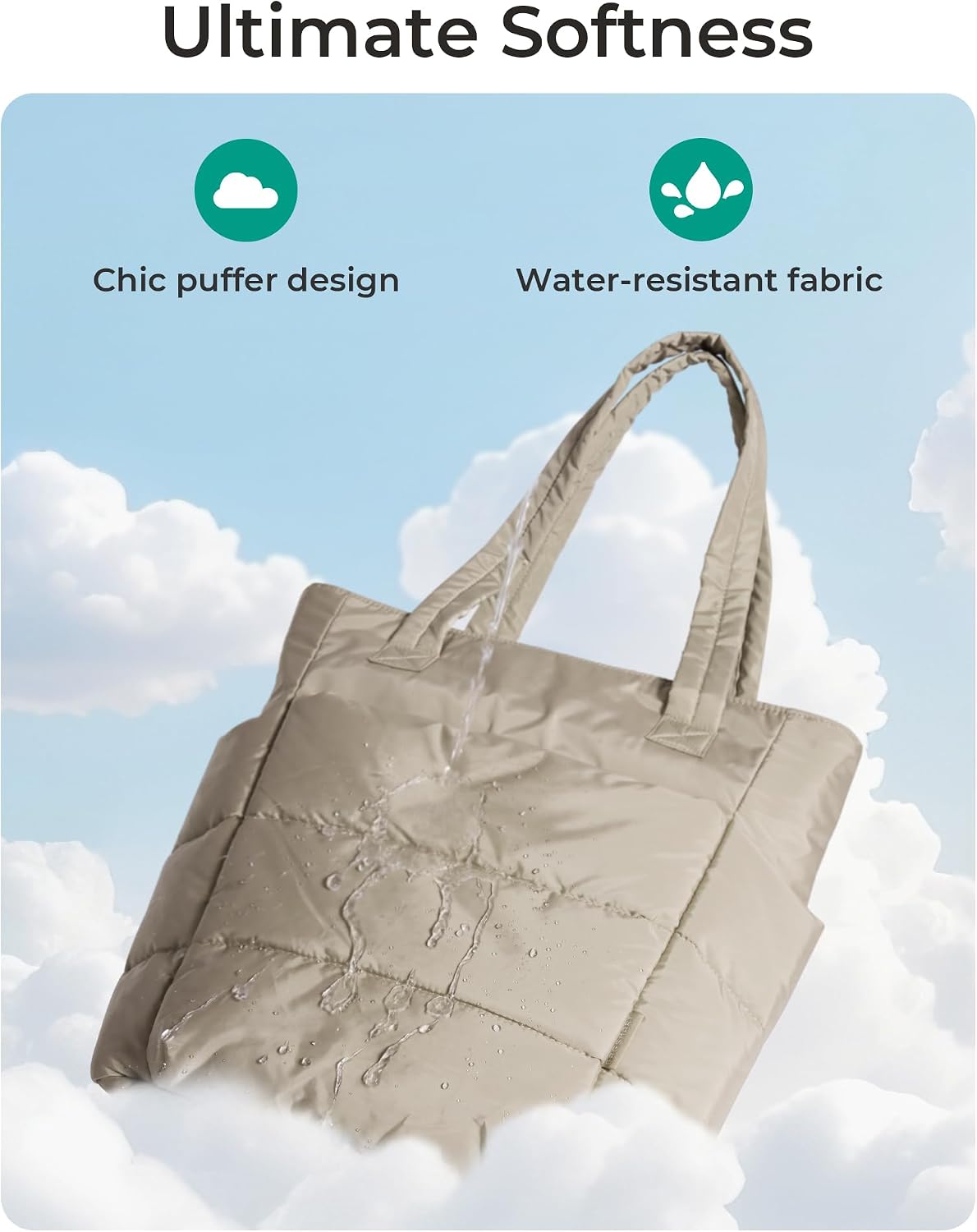 BAGSMART Tote Bag for Women, Lightweight Puffy Tote Bag with Compartments Shoulder Bag Handbag for Travel, Work, Gym | Lightweight