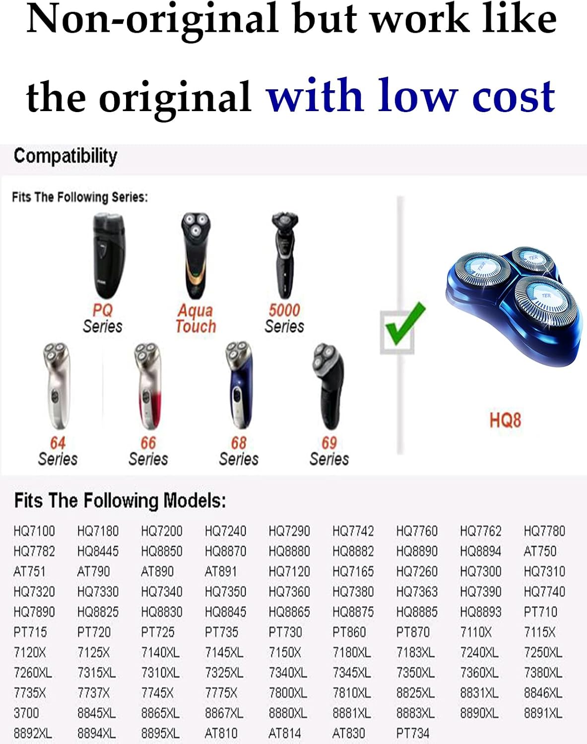 HQ8 Replacement Heads Compatible with Philips Norelco Shavers, HQ8 Heads Upgraded, 6-Pack