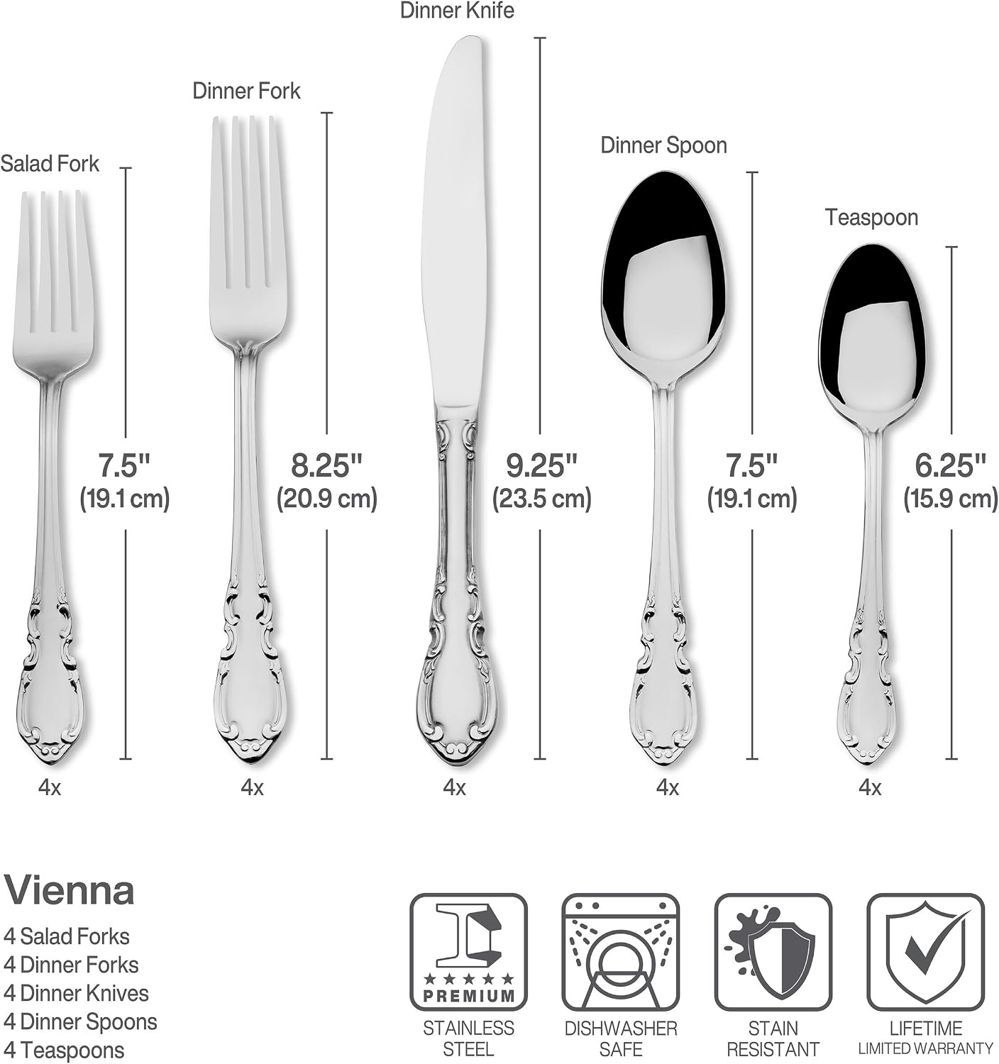 Pfaltzgraff Beckham 20-Piece Stainless Steel Flatware Set, Service for 4