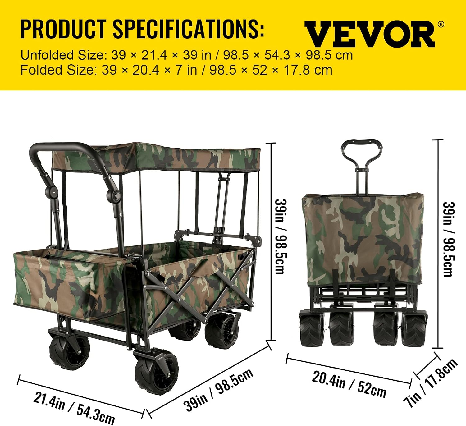 Happbuy Collapsible Wagon with Removable Canopy, 220lbs Heavy Duty Foldable Beach Wagon with Big Wheels