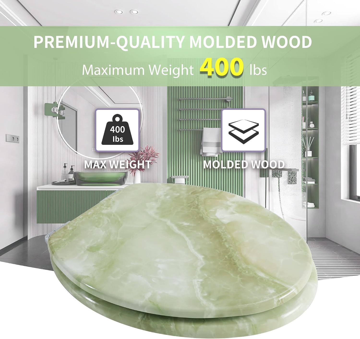Angel Shield Marble Toilet Seat Durable Molded Wood with Quiet Close,Easy Clean，Quick-Release Hinges (Elongated,Black Marble)