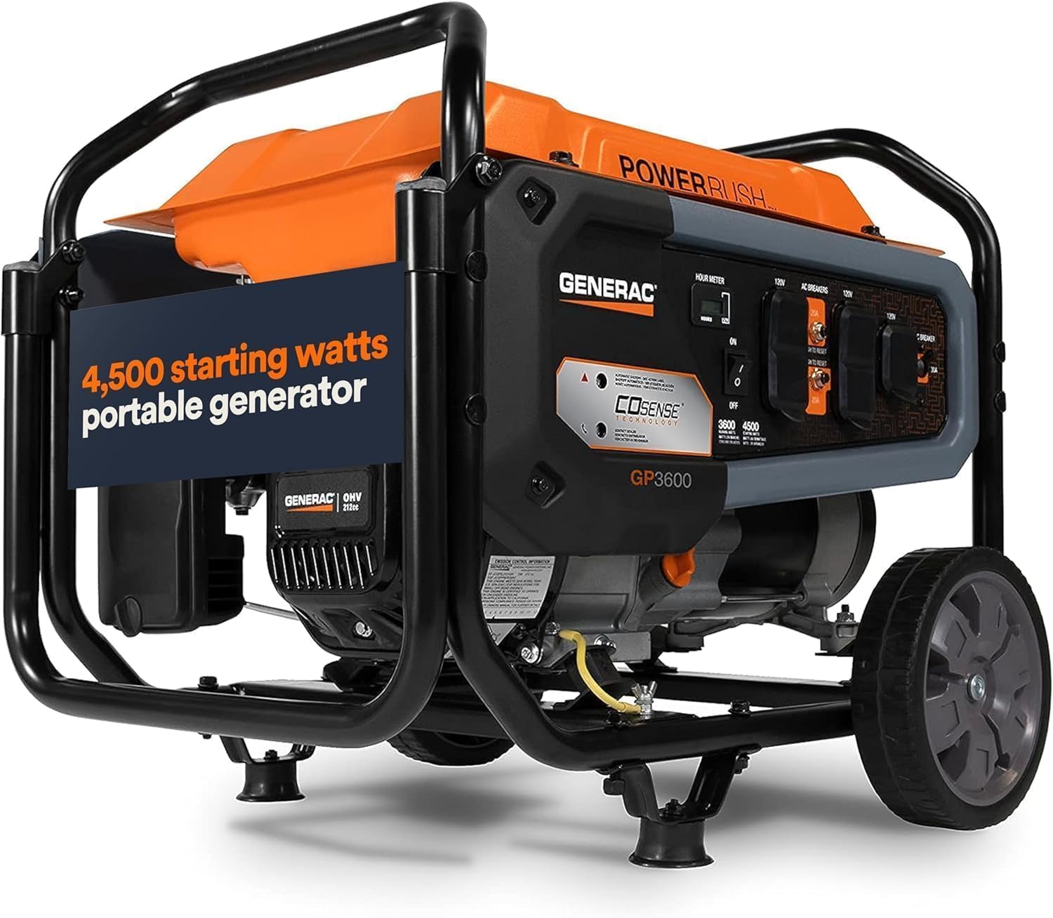 Generac 12,500 Starting Watt Tri-Fuel Portable Generator, Electric Start | Gas, Propane, Or Natural Gas Fuel Options, COsense CO Detection, 9.5 Hour Runtime, Emergency Home Backup, 49 State Compliant