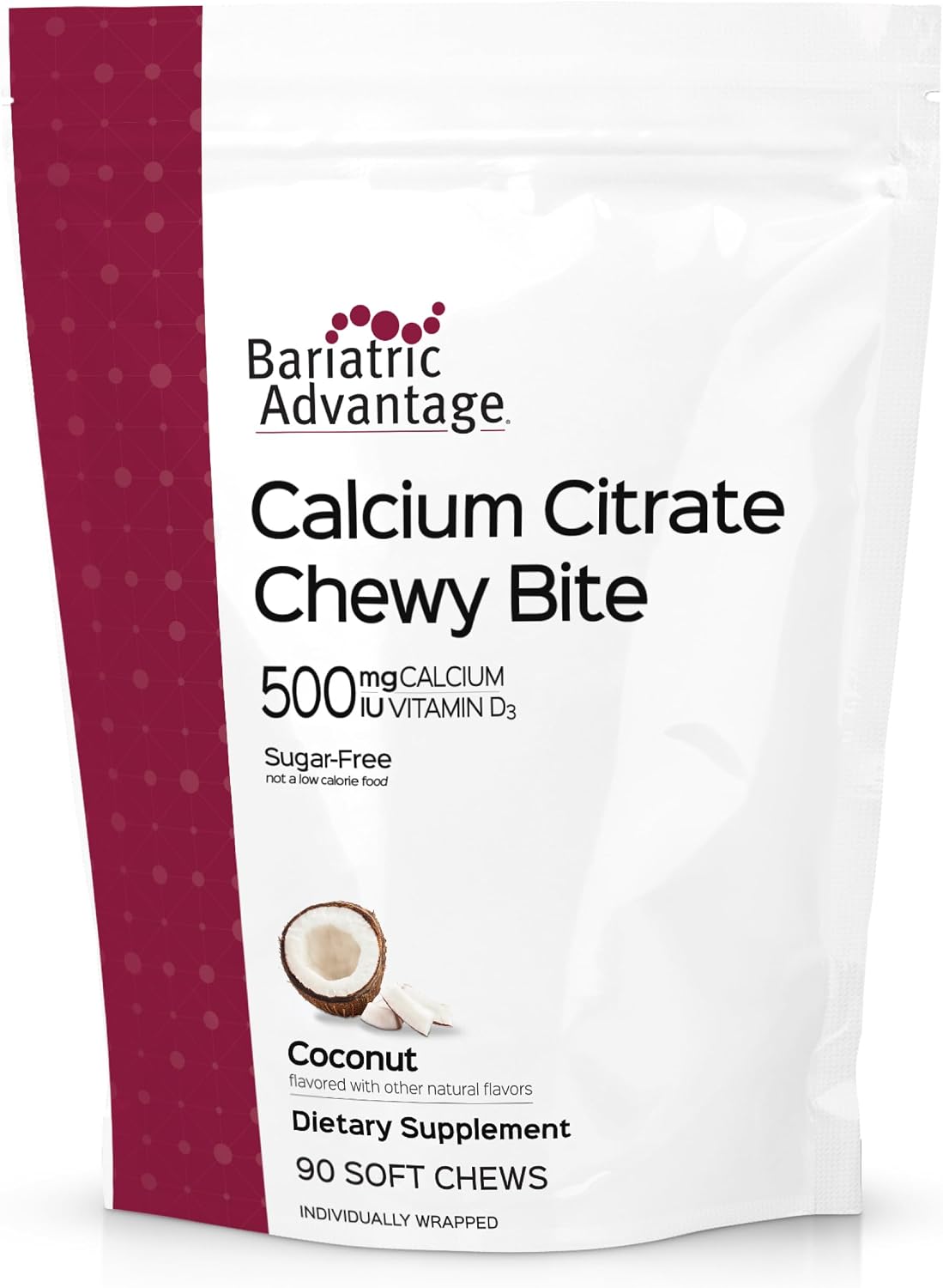 Bariatric Advantage Calcium Citrate Chewy Bites 500 mg - Highly Absorbable & Digestible - Vitamin D3 - Easily Chewable Calcium Supplement - Caramel Flavor - 90 Count