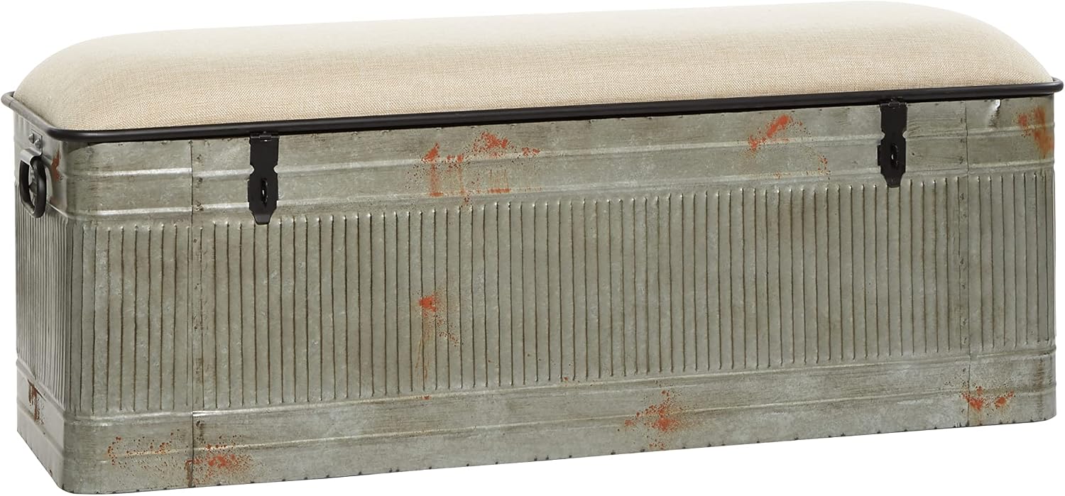 Deco 79 Metal Storage Bench, Entryway Bench, 50" x 16" x 18", Gray | Room decor, galvanized entryway bench with storage
