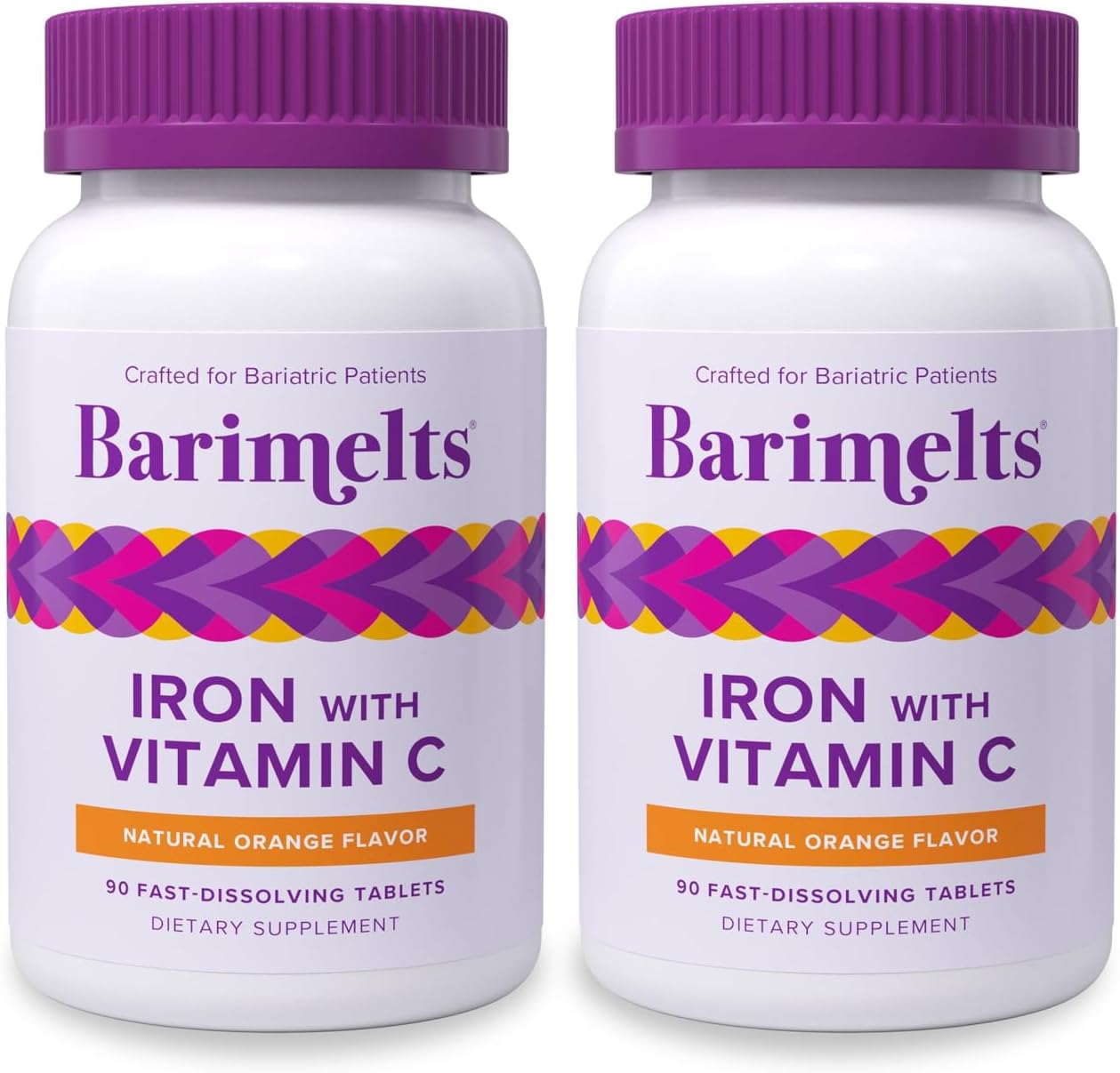 Barimelts Iron with Vitamin C, 90 Fast-Dissolving Tablets (1-Month Supply), Sugar-Free Bariatric Iron Supplement for Women, Natural Orange Flavor​
