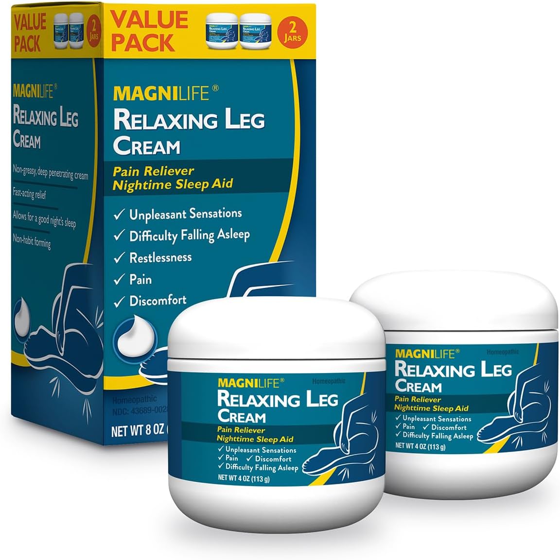 MagniLife Relaxing Legs Sublingual Tablets, 125 Count, Quick-Dissolving Homeopathic Pain Reliever & Nighttime Sleep Aid, Helps Calm Restless Legs, Discomfort & Sleepless Tossing